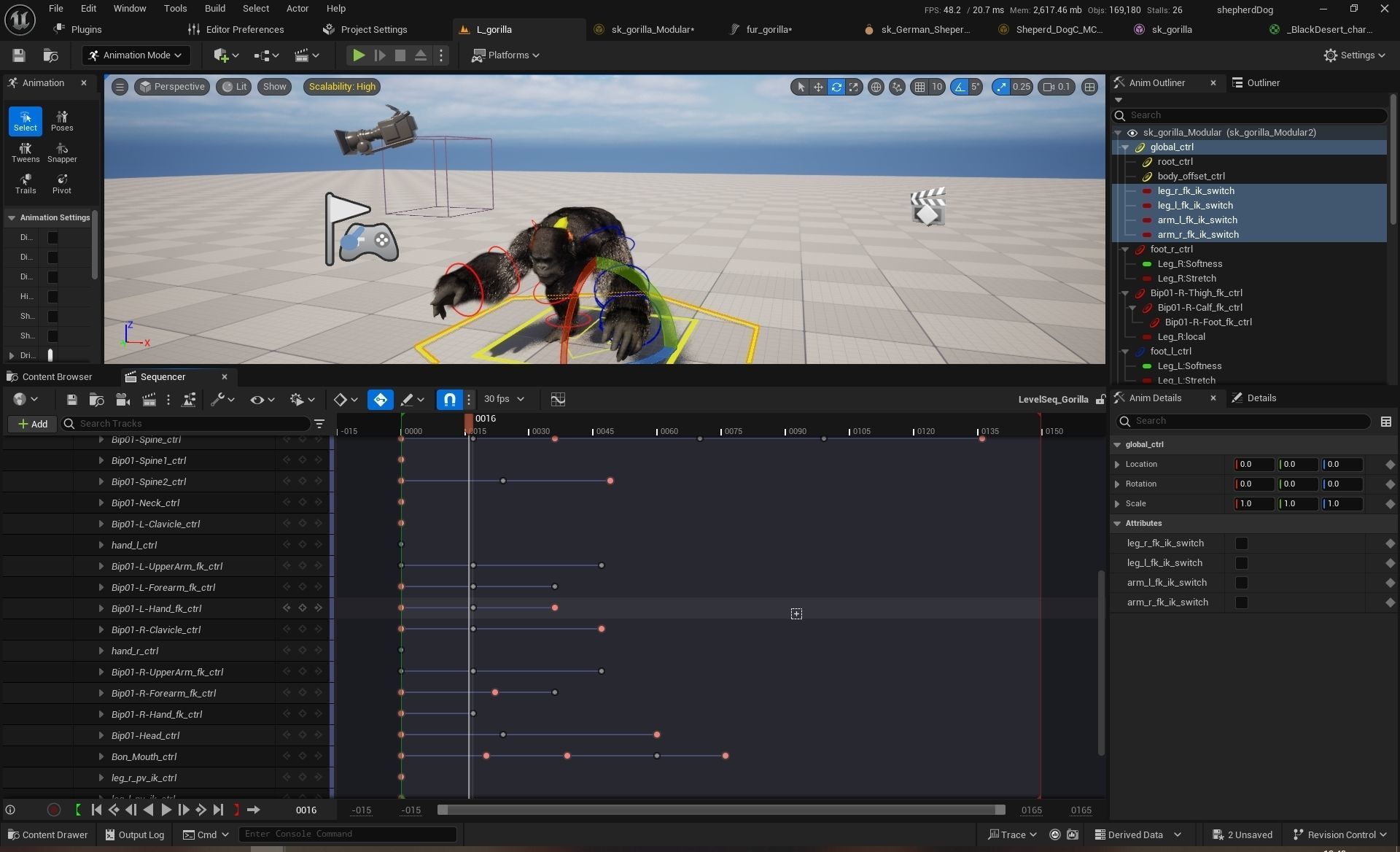 UE5 Gorilla Rigged Fur Low-poly 3D model_13