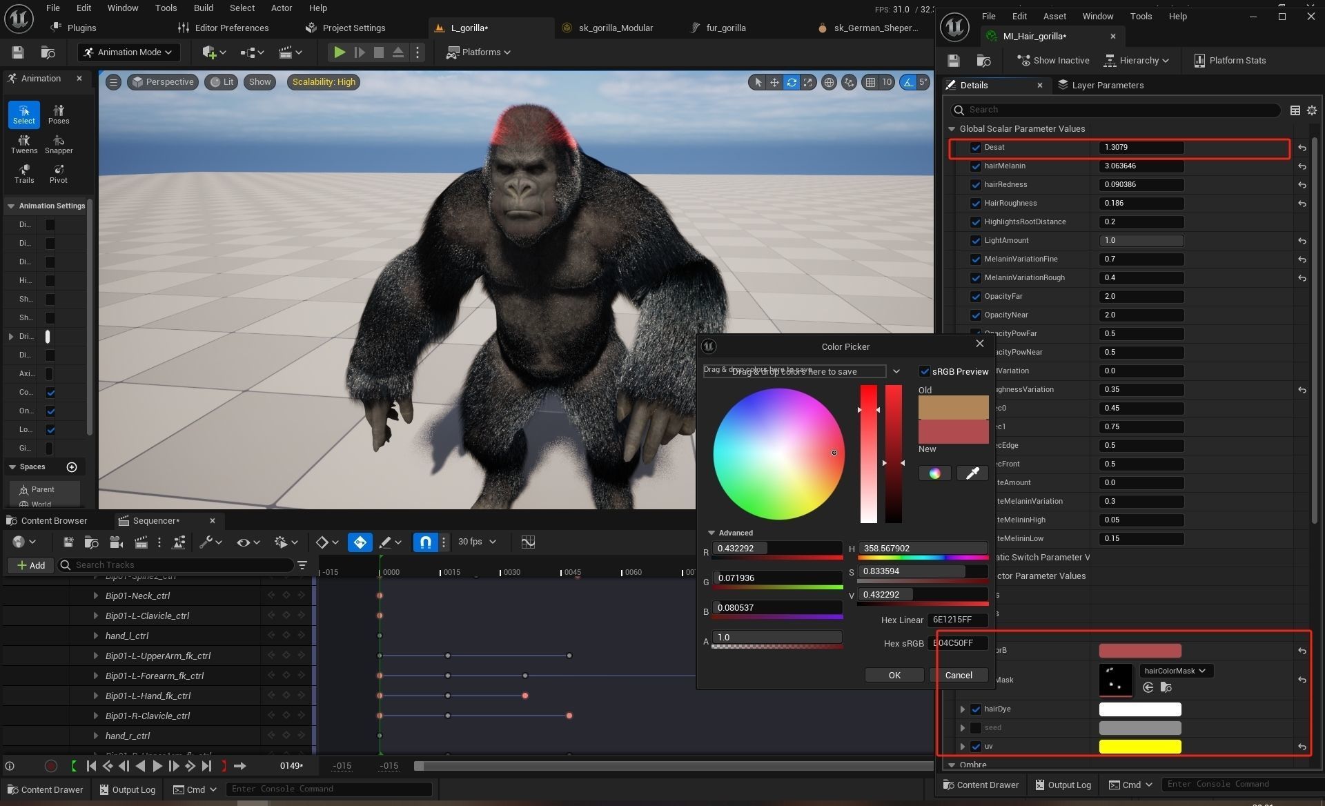 UE5 Gorilla Rigged Fur Low-poly 3D model_17