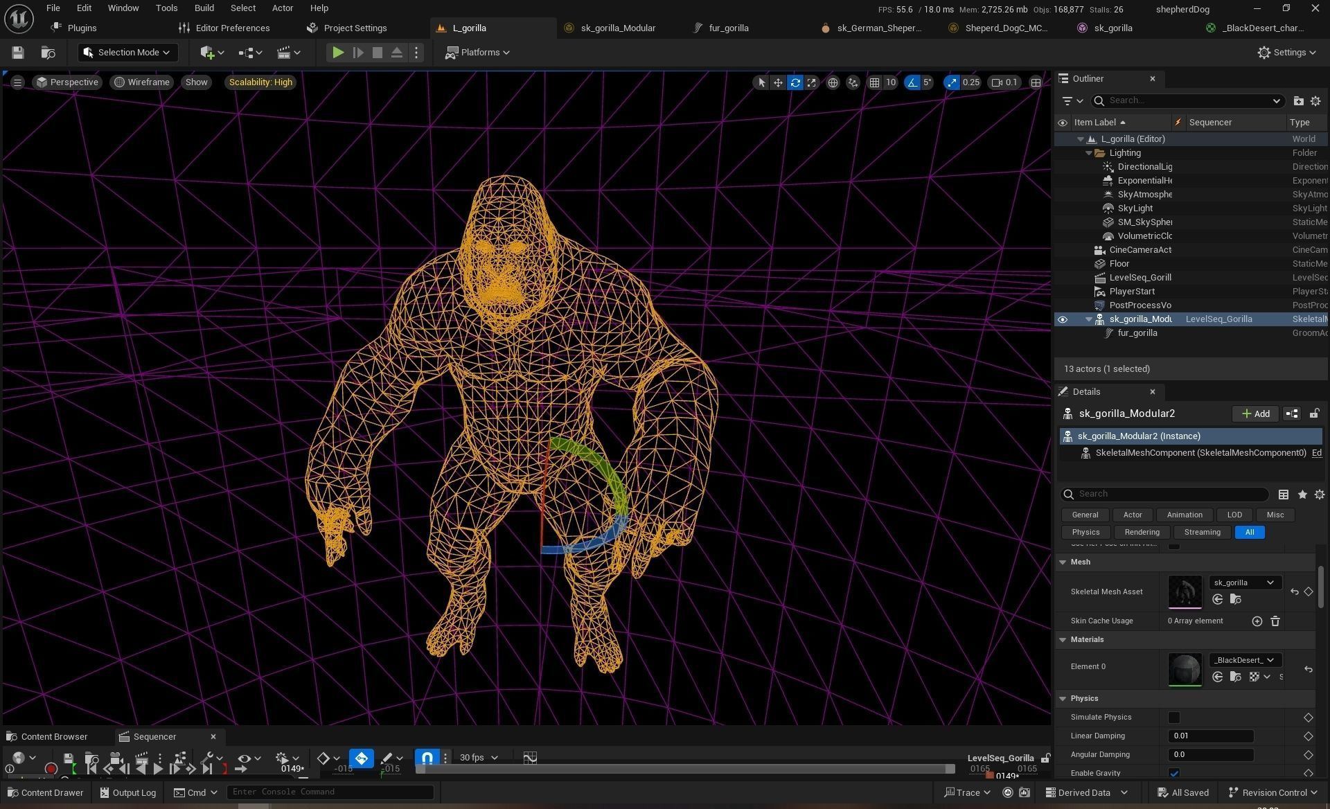 UE5 Gorilla Rigged Fur Low-poly 3D model_18
