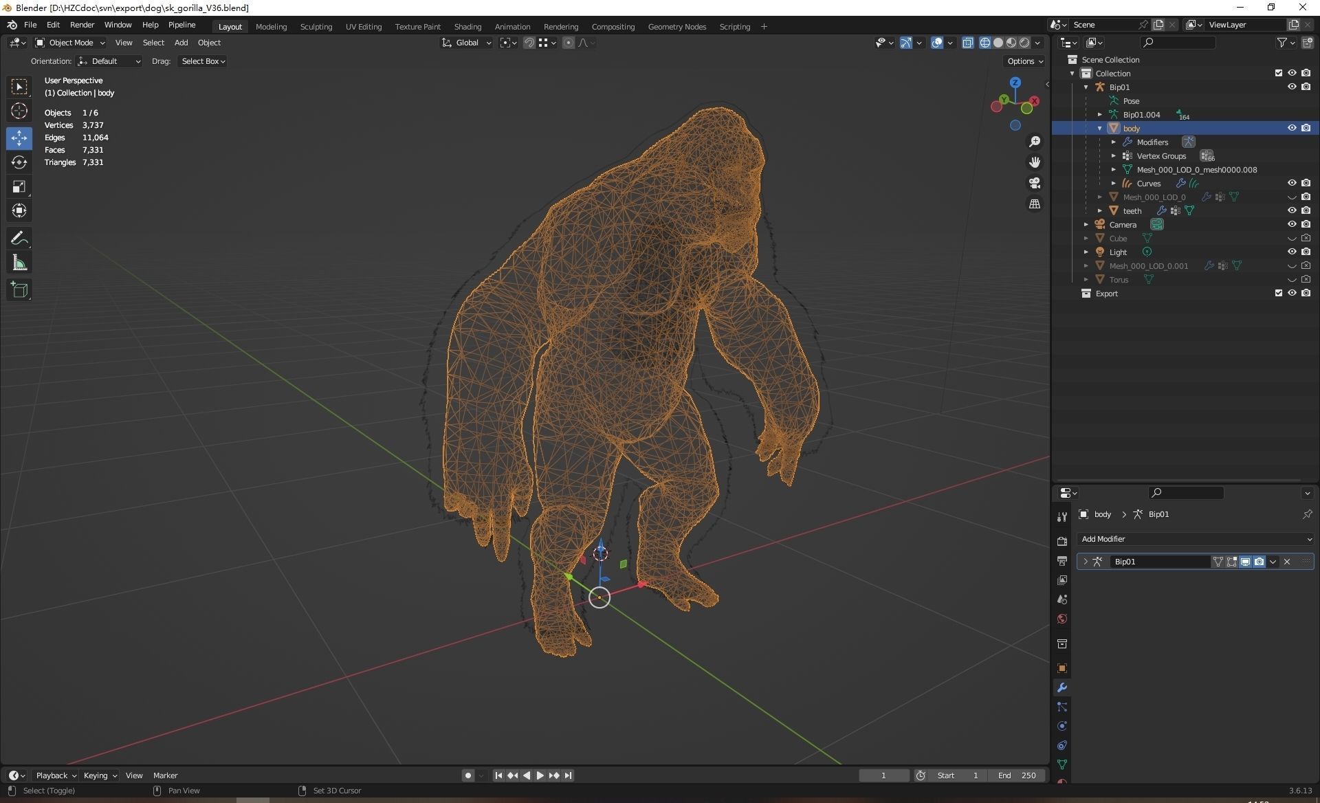 UE5 Gorilla Rigged Fur Low-poly 3D model_23