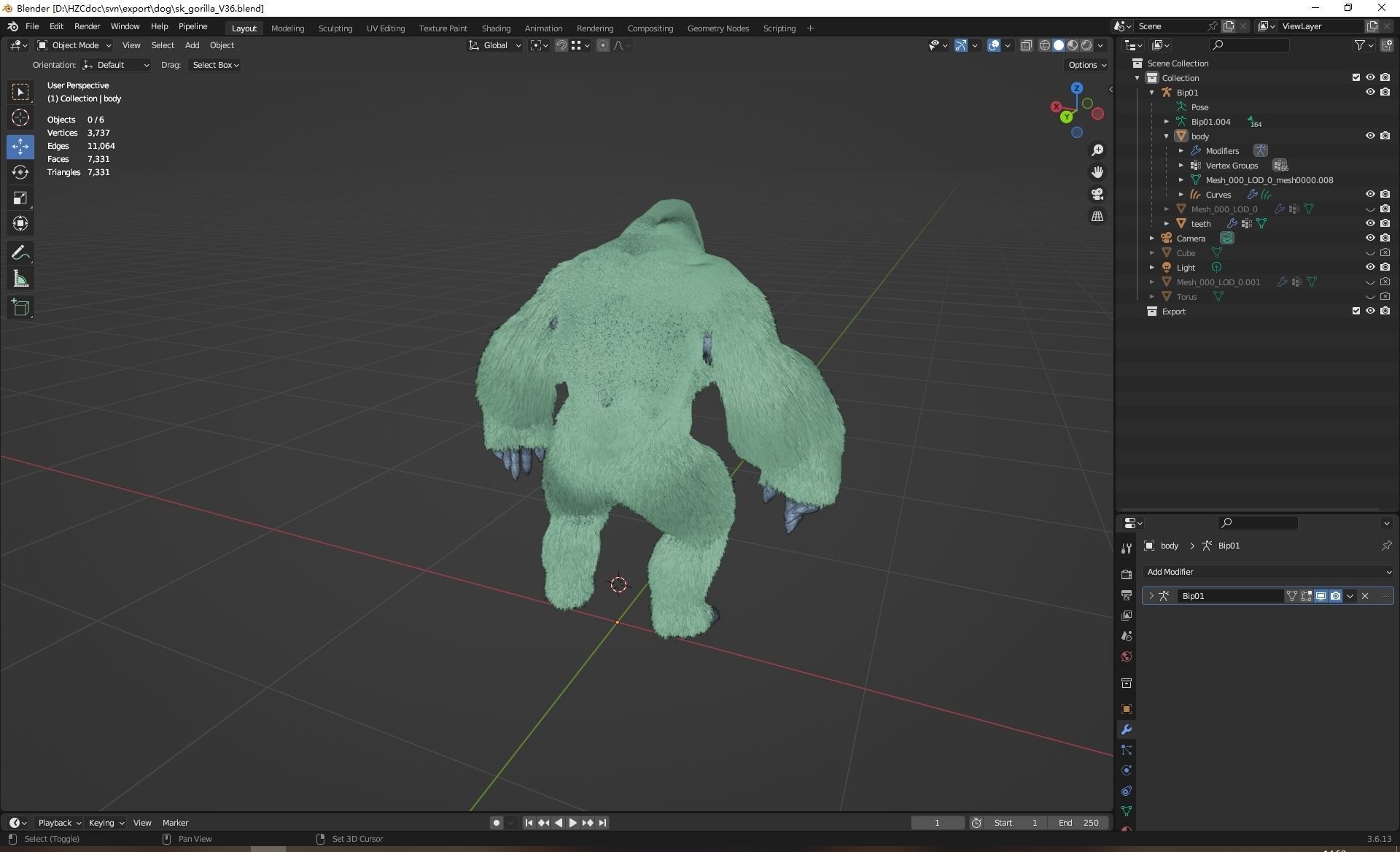 UE5 Gorilla Rigged Fur Low-poly 3D model_22
