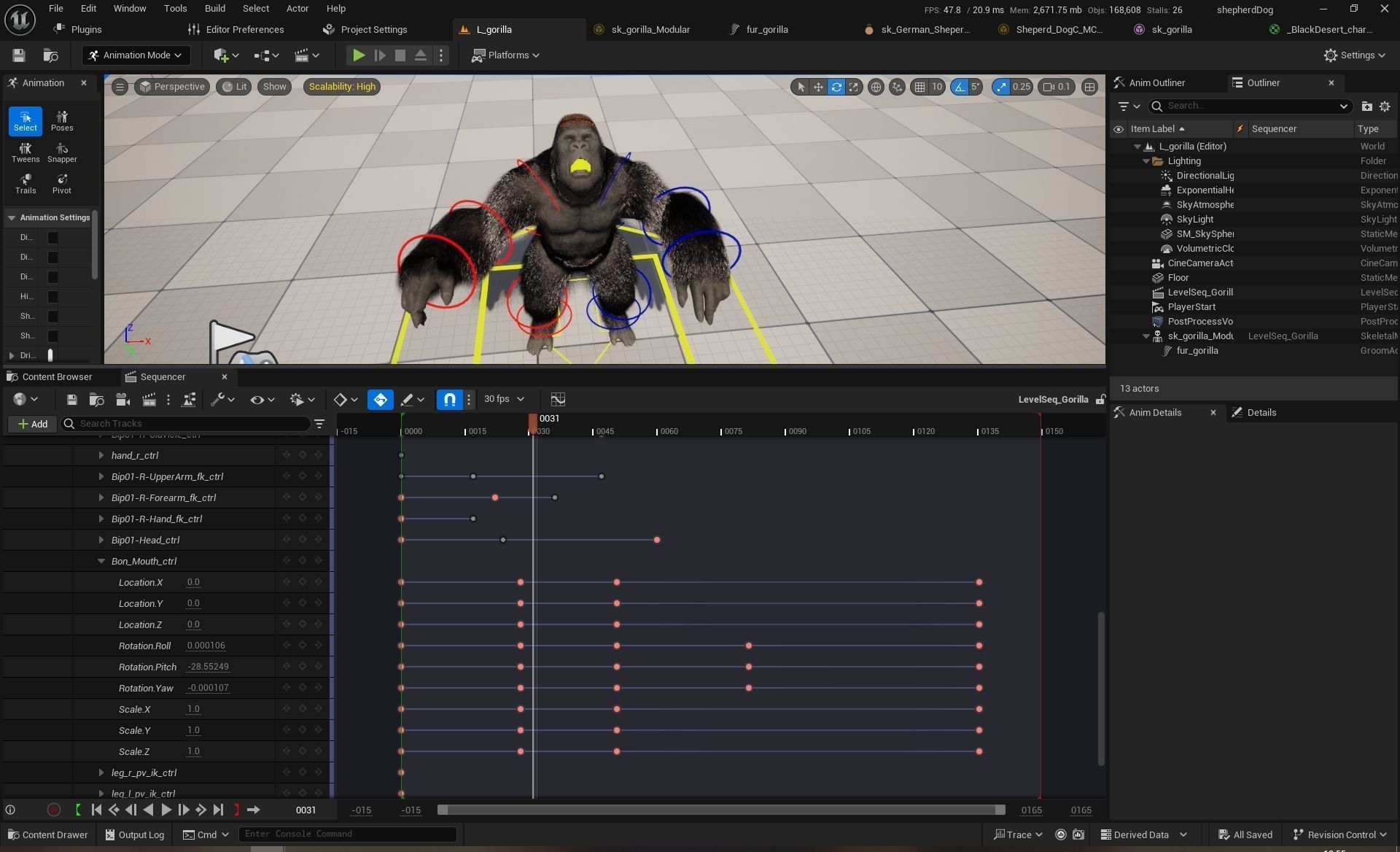 UE5 Gorilla Rigged Fur Low-poly 3D model_14