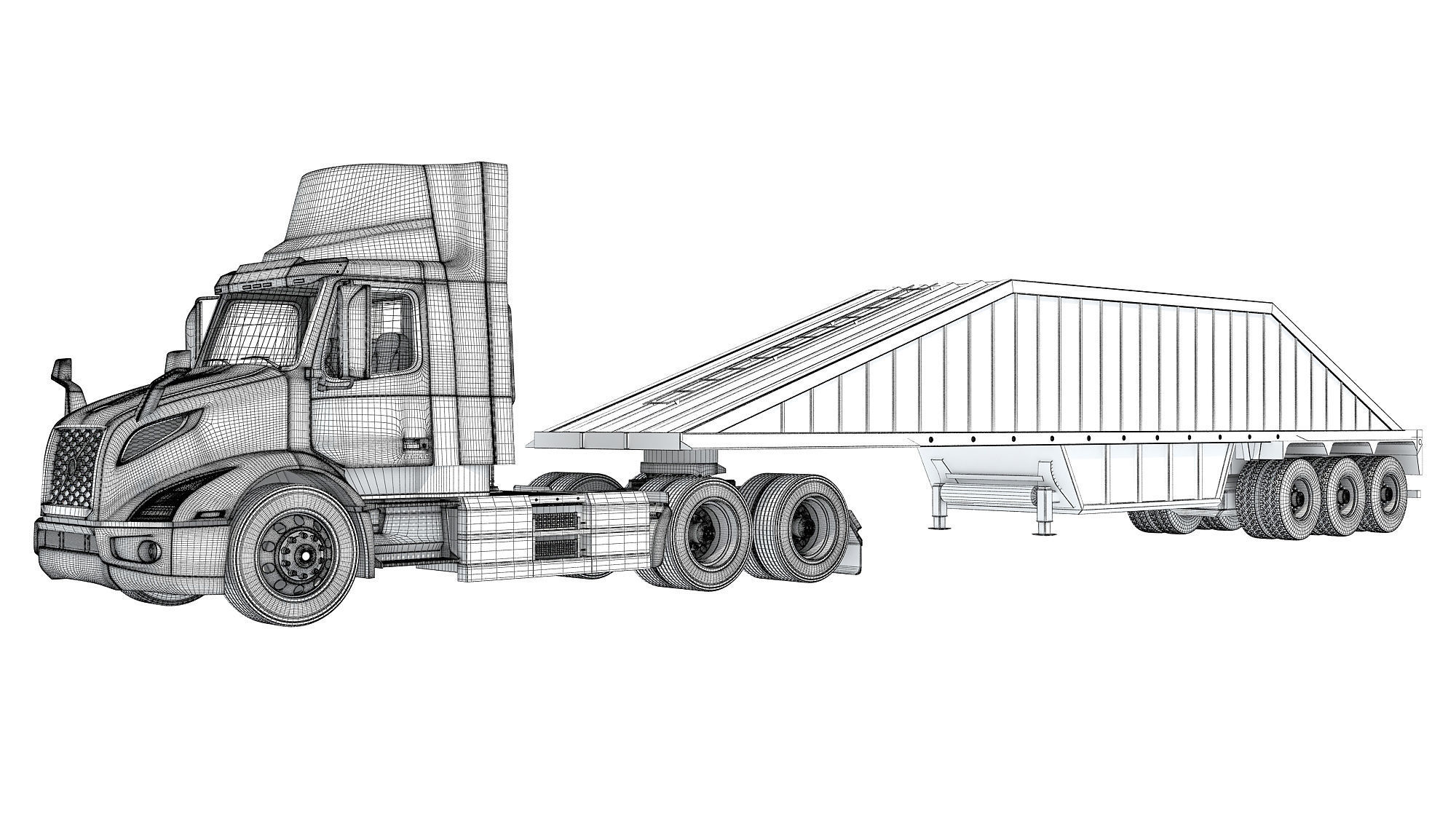 Semi Truck with Bottom Dump Trailer 3D model_17