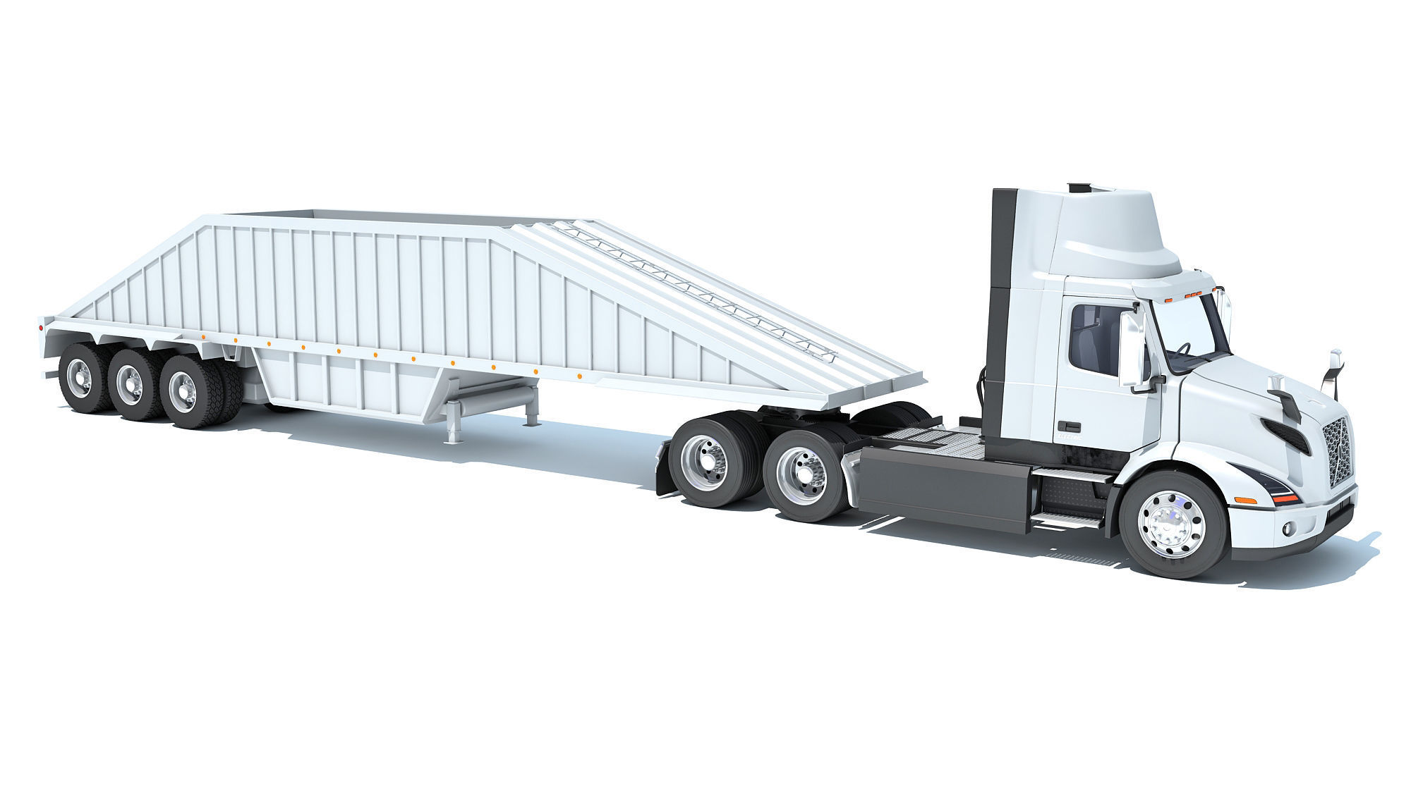 Semi Truck with Bottom Dump Trailer 3D model_7