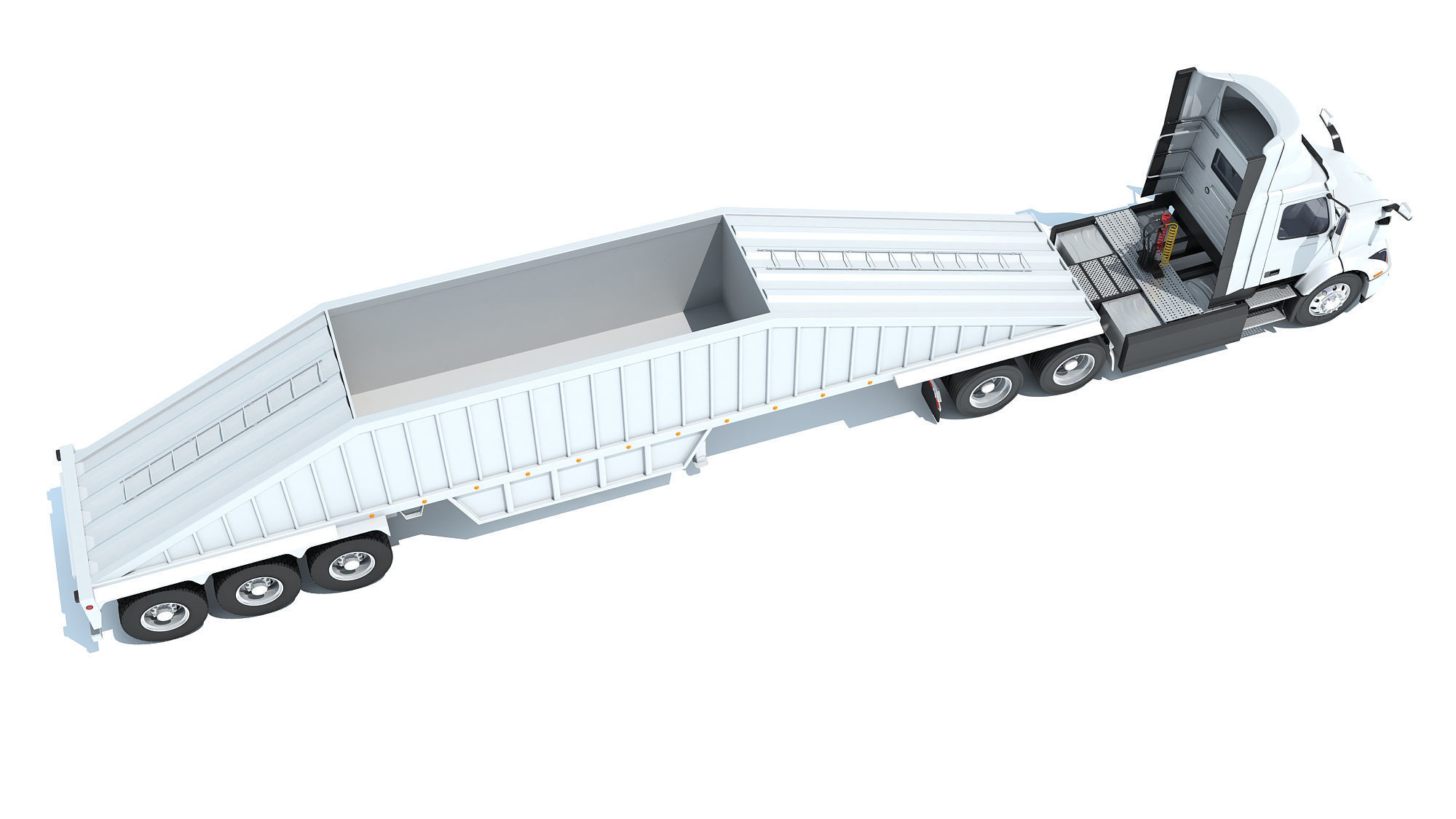 Semi Truck with Bottom Dump Trailer 3D model_6