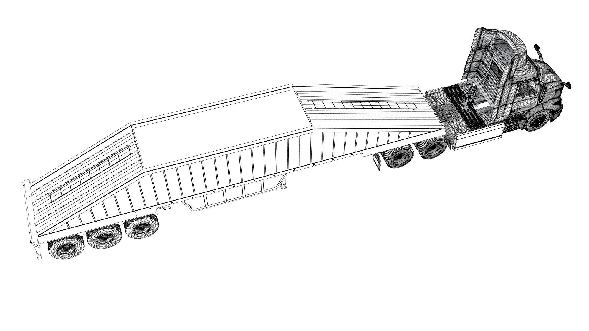 Semi Truck with Bottom Dump Trailer 3D model_19