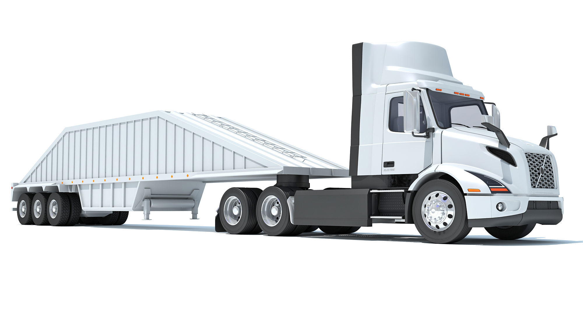 Semi Truck with Bottom Dump Trailer 3D model_8