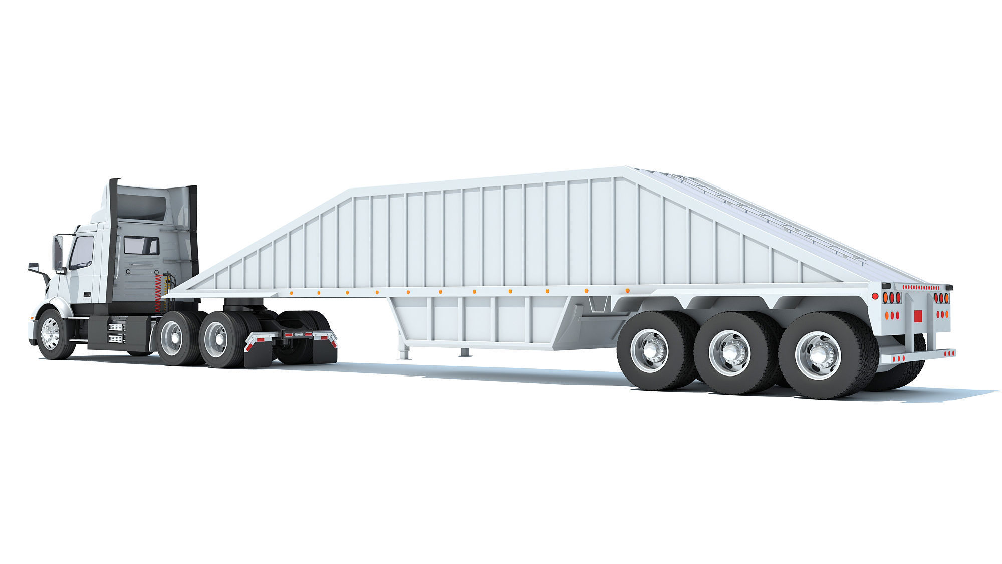 Semi Truck with Bottom Dump Trailer 3D model_2