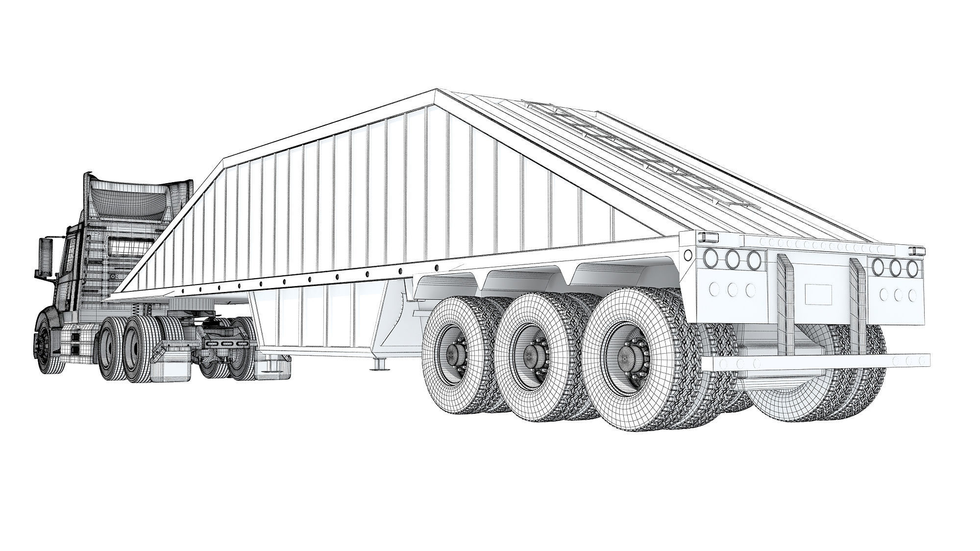 Semi Truck with Bottom Dump Trailer 3D model_18