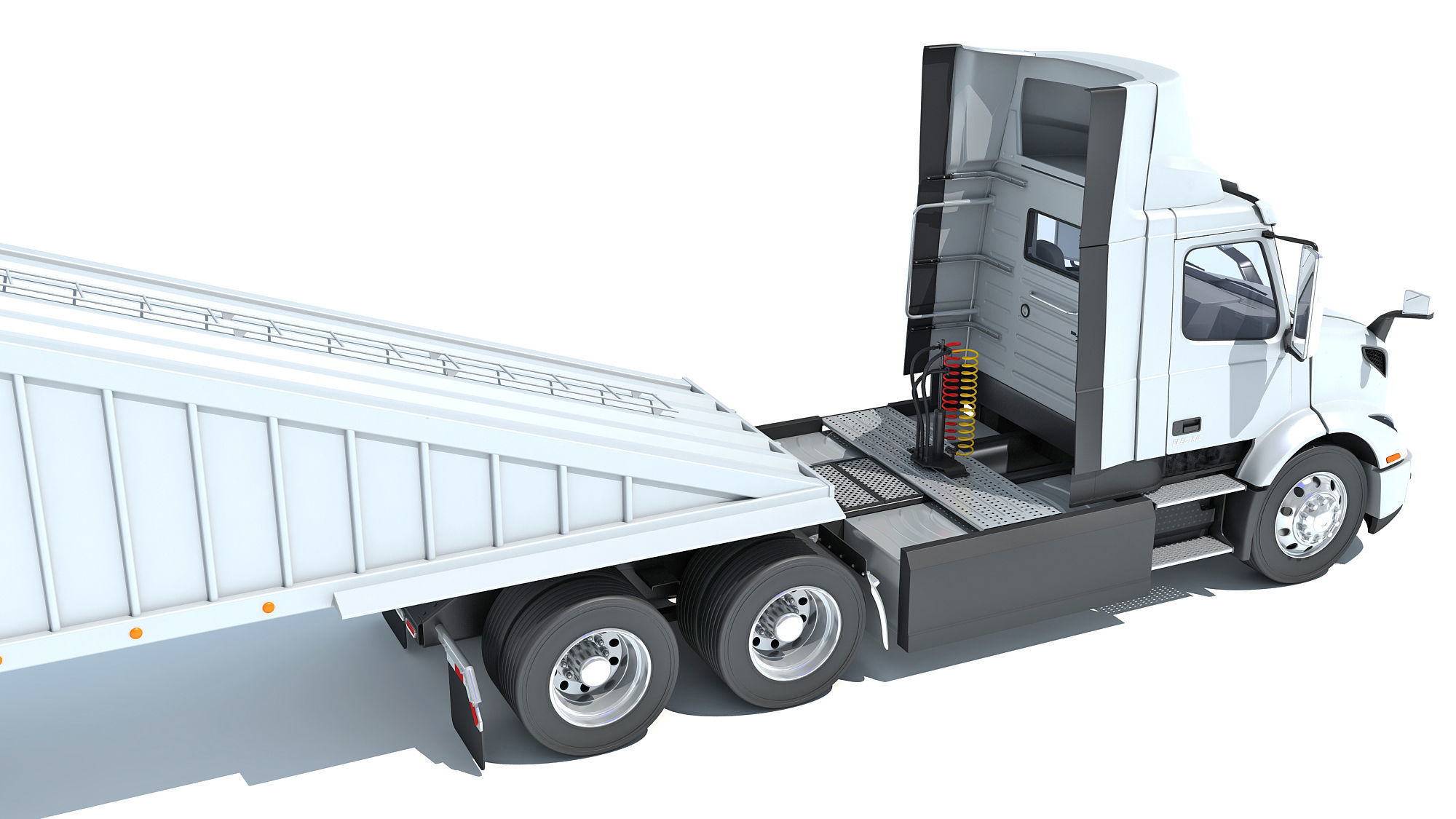 Semi Truck with Bottom Dump Trailer 3D model_16