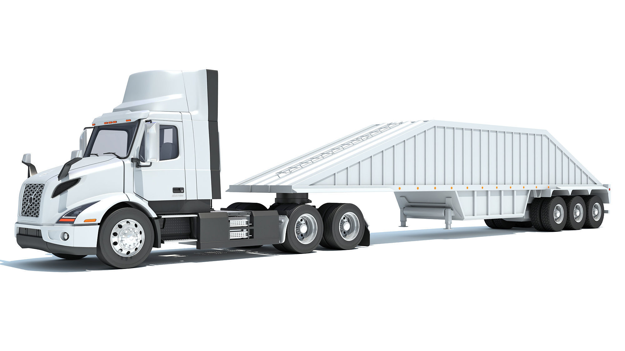 Semi Truck with Bottom Dump Trailer 3D model_9