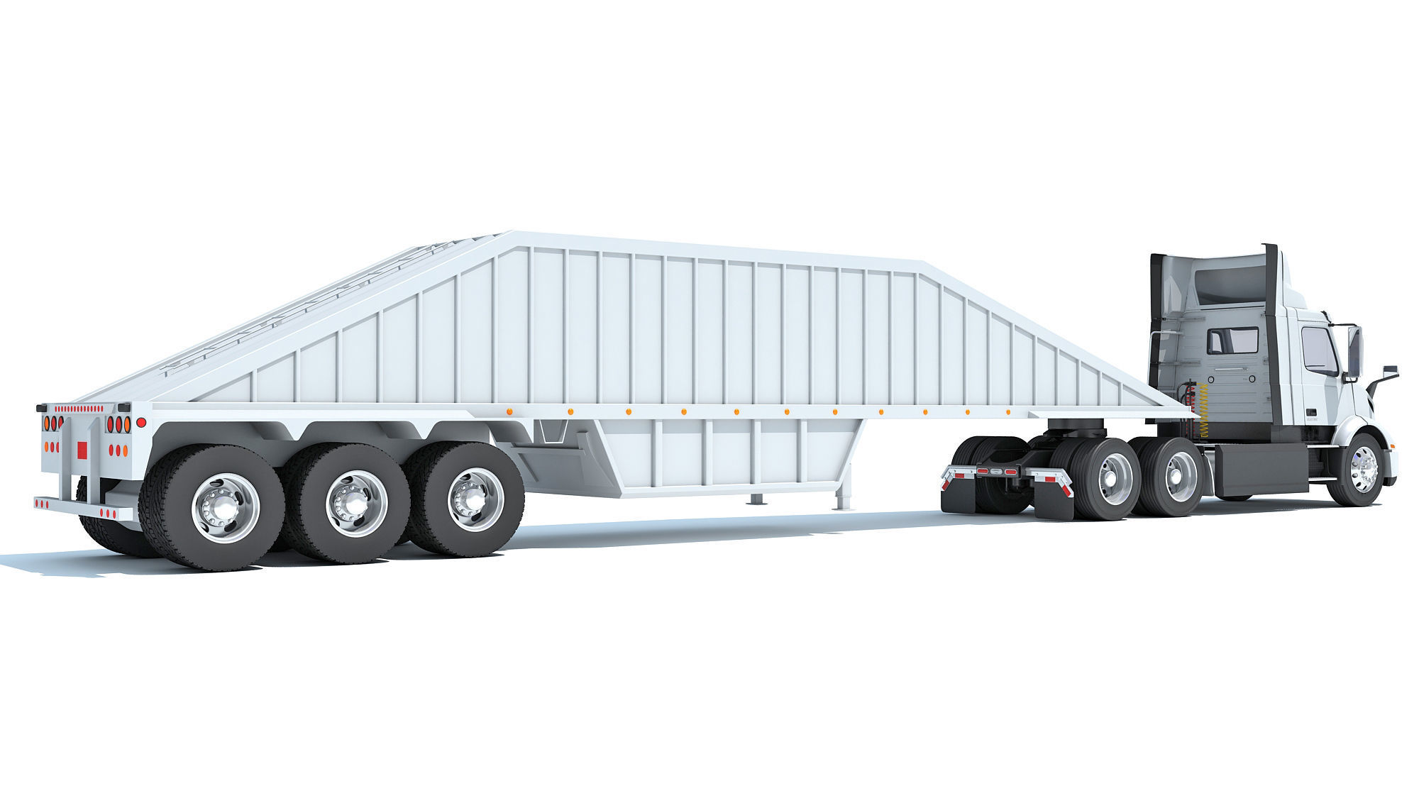 Semi Truck with Bottom Dump Trailer 3D model_4