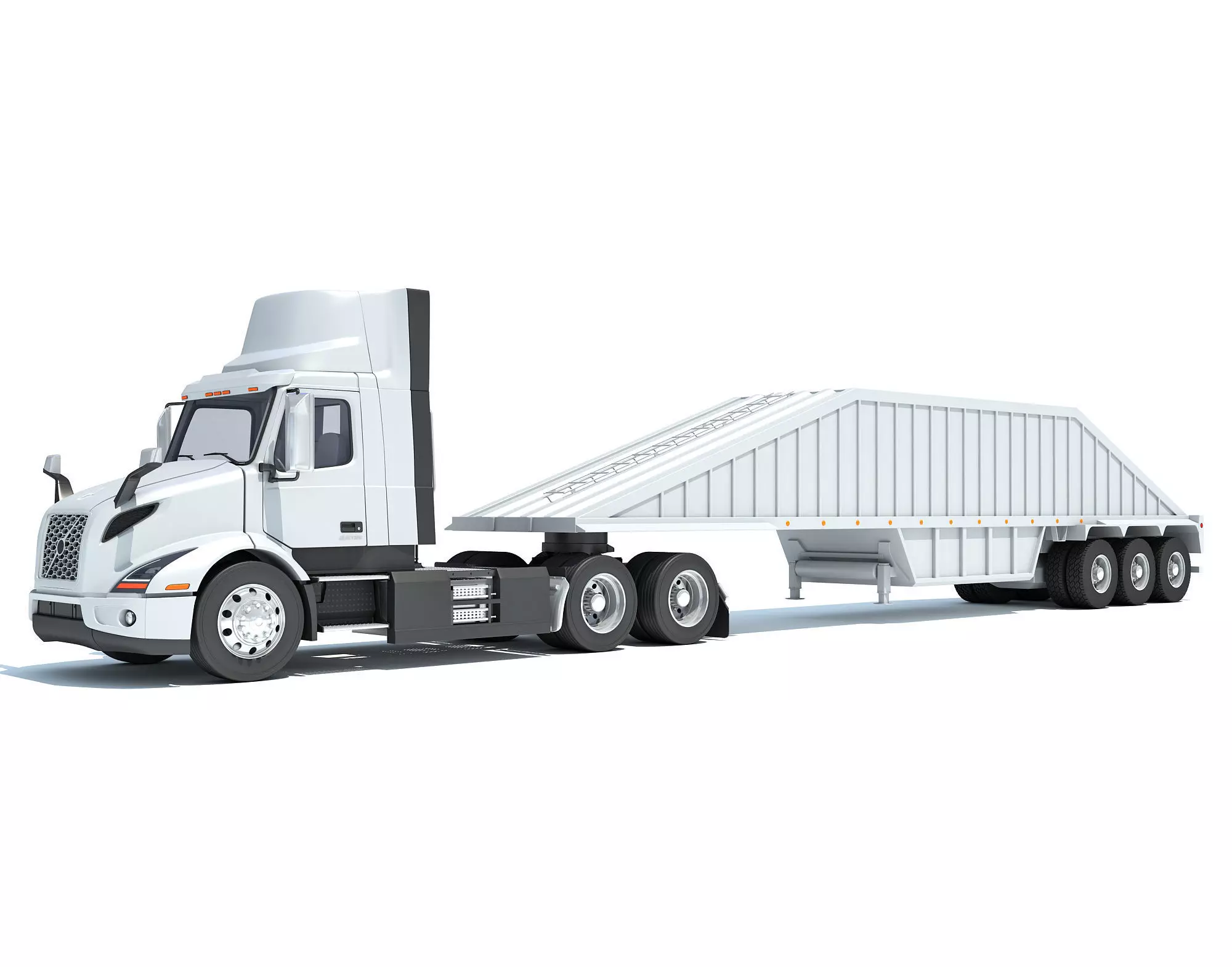 Semi Truck with Bottom Dump Trailer 3D model_0