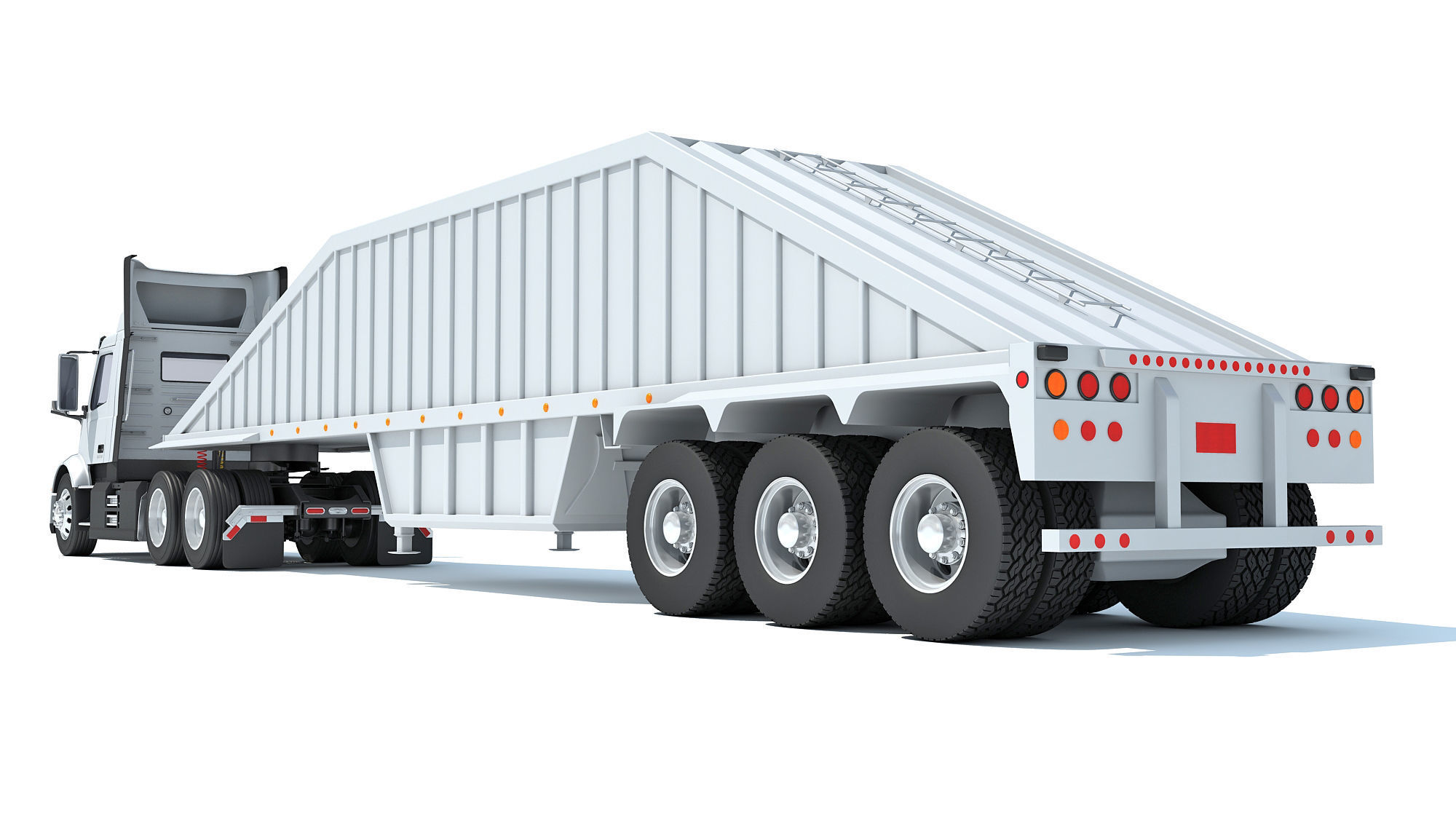 Semi Truck with Bottom Dump Trailer 3D model_3