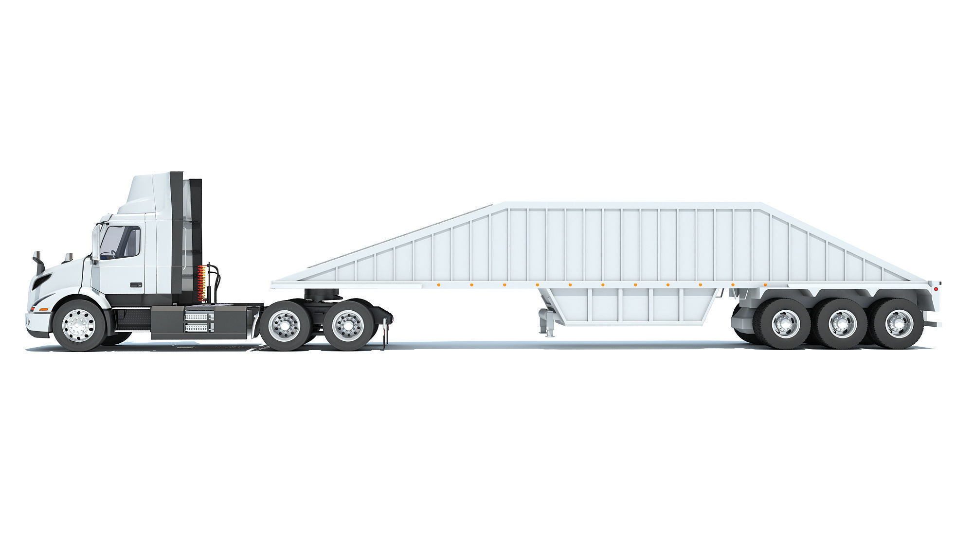 Semi Truck with Bottom Dump Trailer 3D model_1