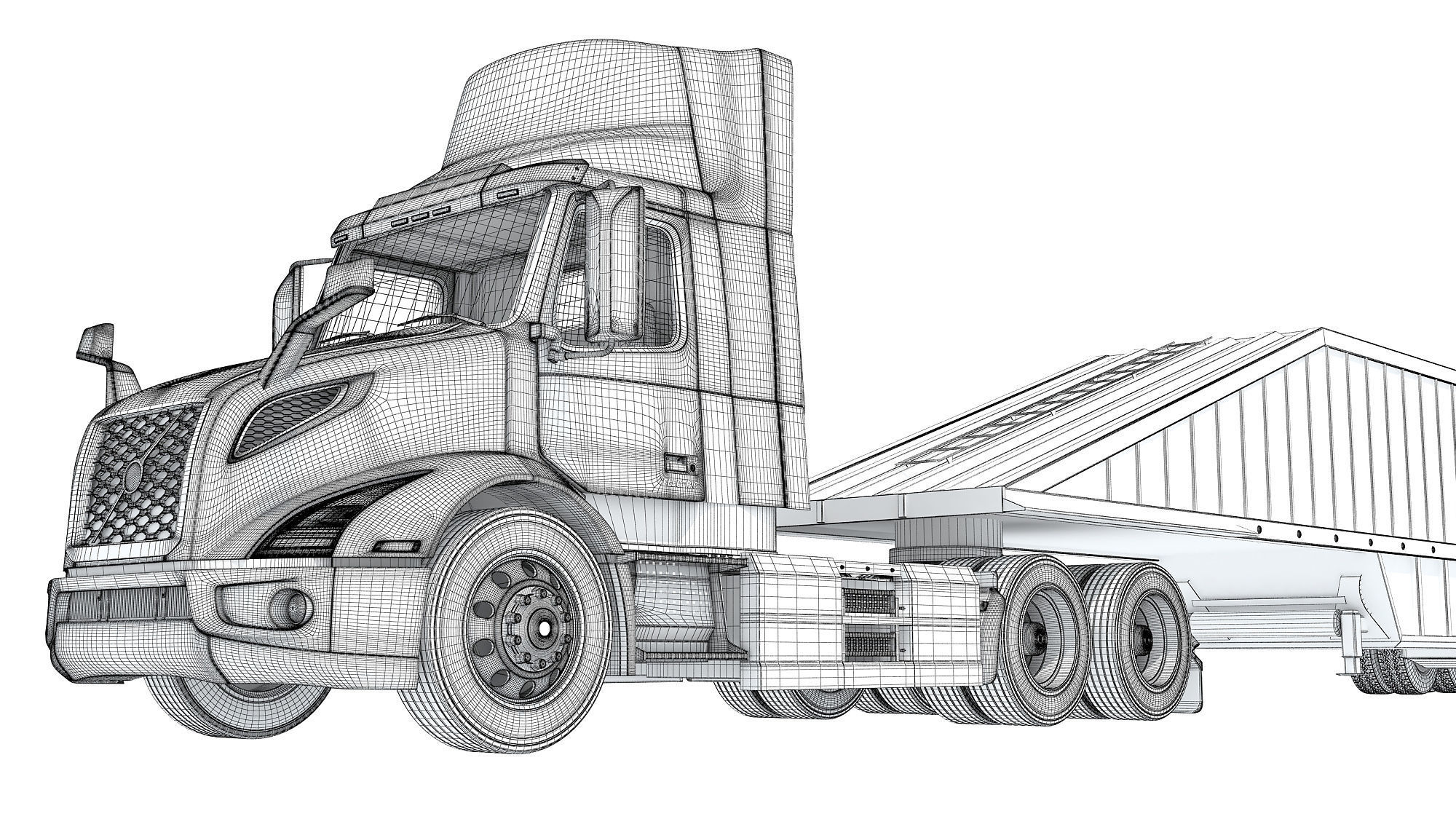 Semi Truck with Bottom Dump Trailer 3D model_20