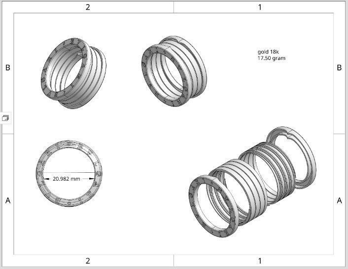 Bulgari Bzero1 ring CAD file 3dm and STL  3D print model_6