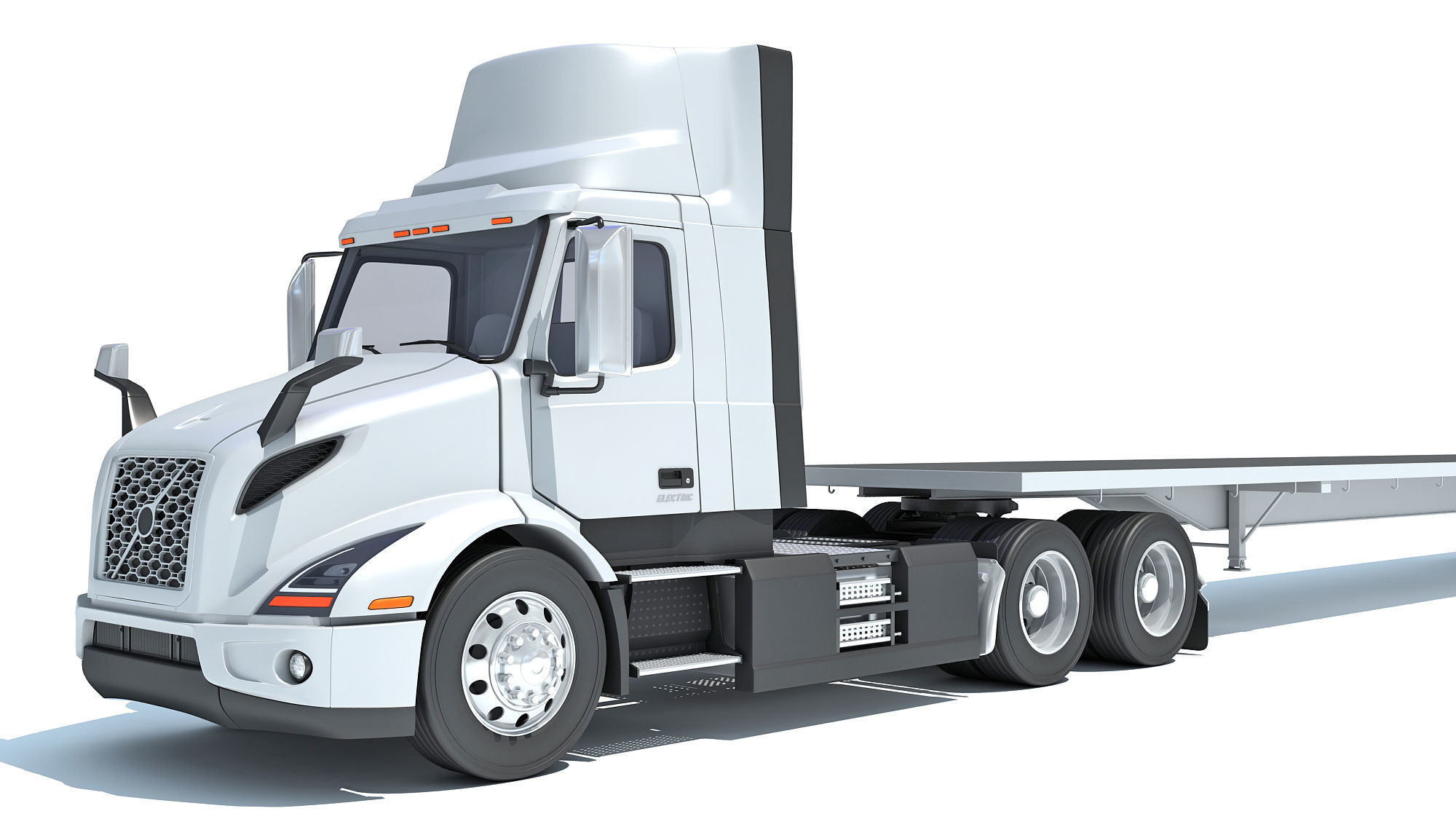 Semi Truck with Flatbed Trailer 3D model_12