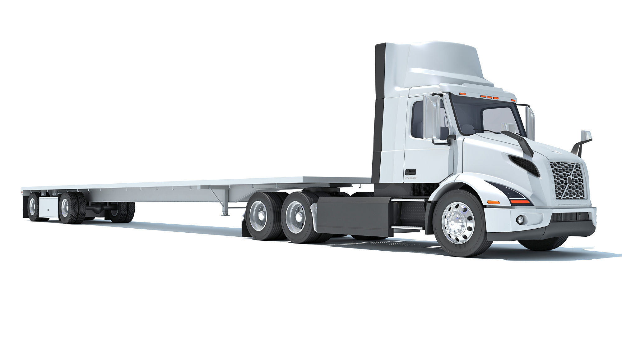Semi Truck with Flatbed Trailer 3D model_8
