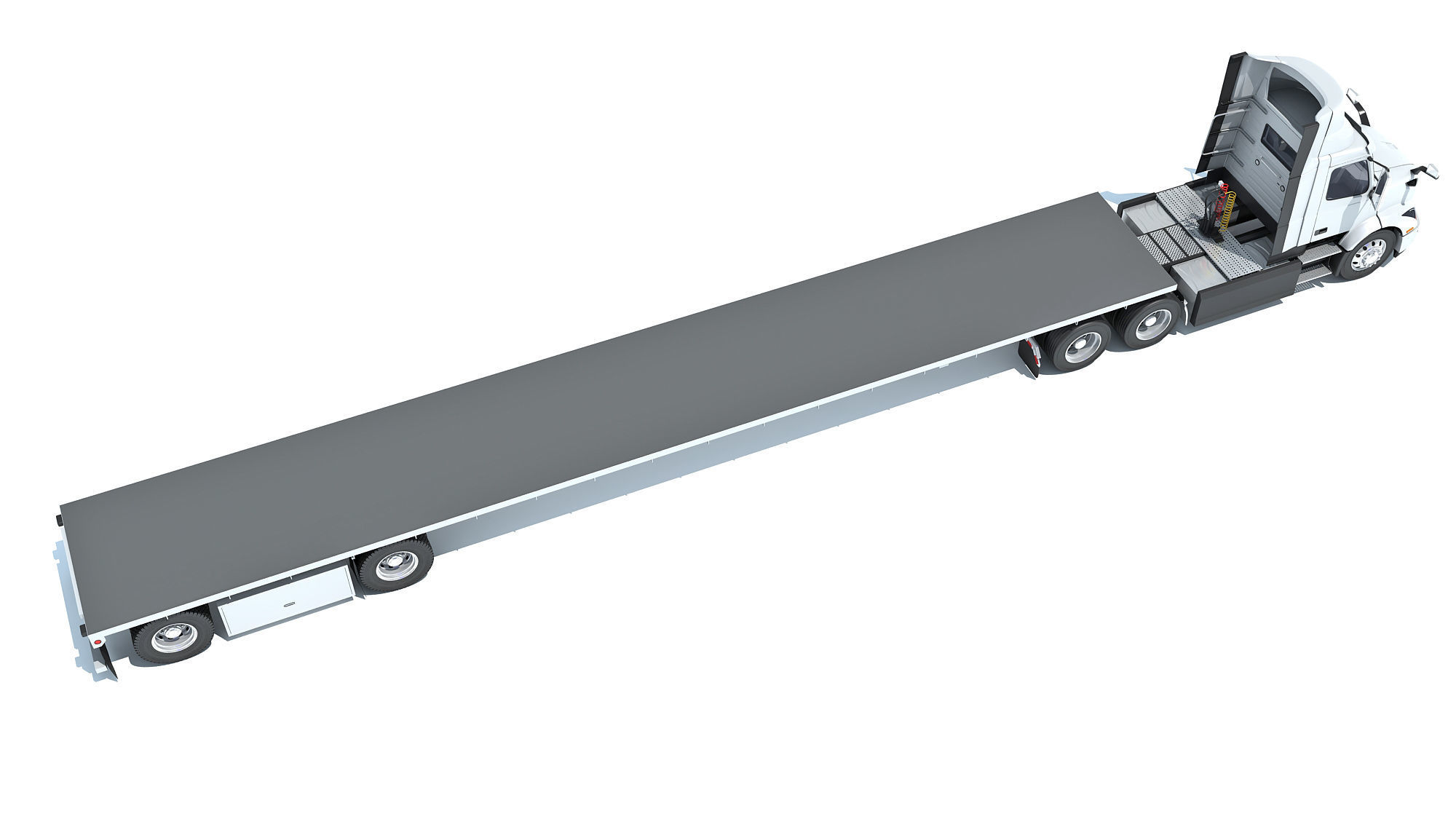 Semi Truck with Flatbed Trailer 3D model_6