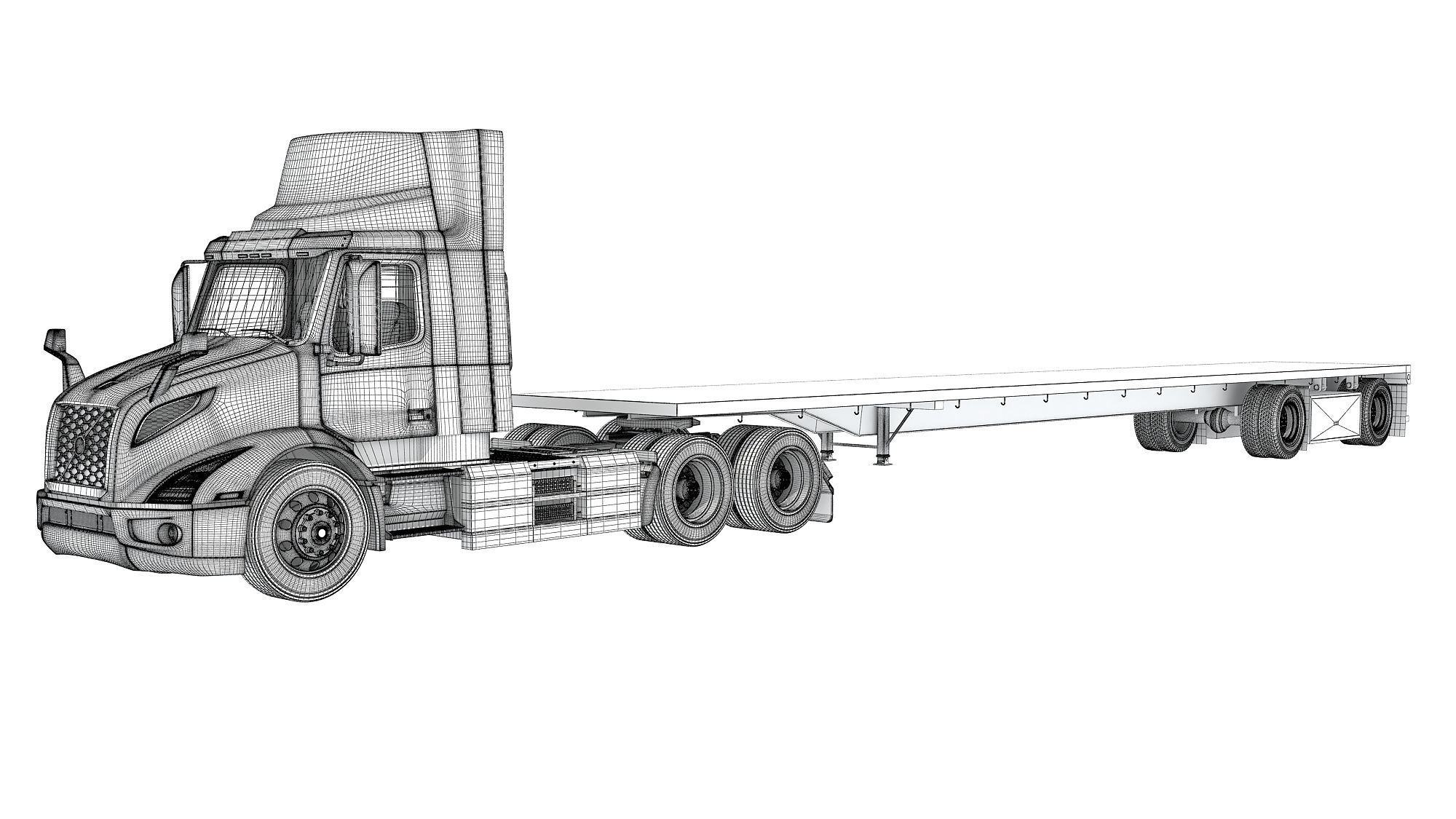 Semi Truck with Flatbed Trailer 3D model_17