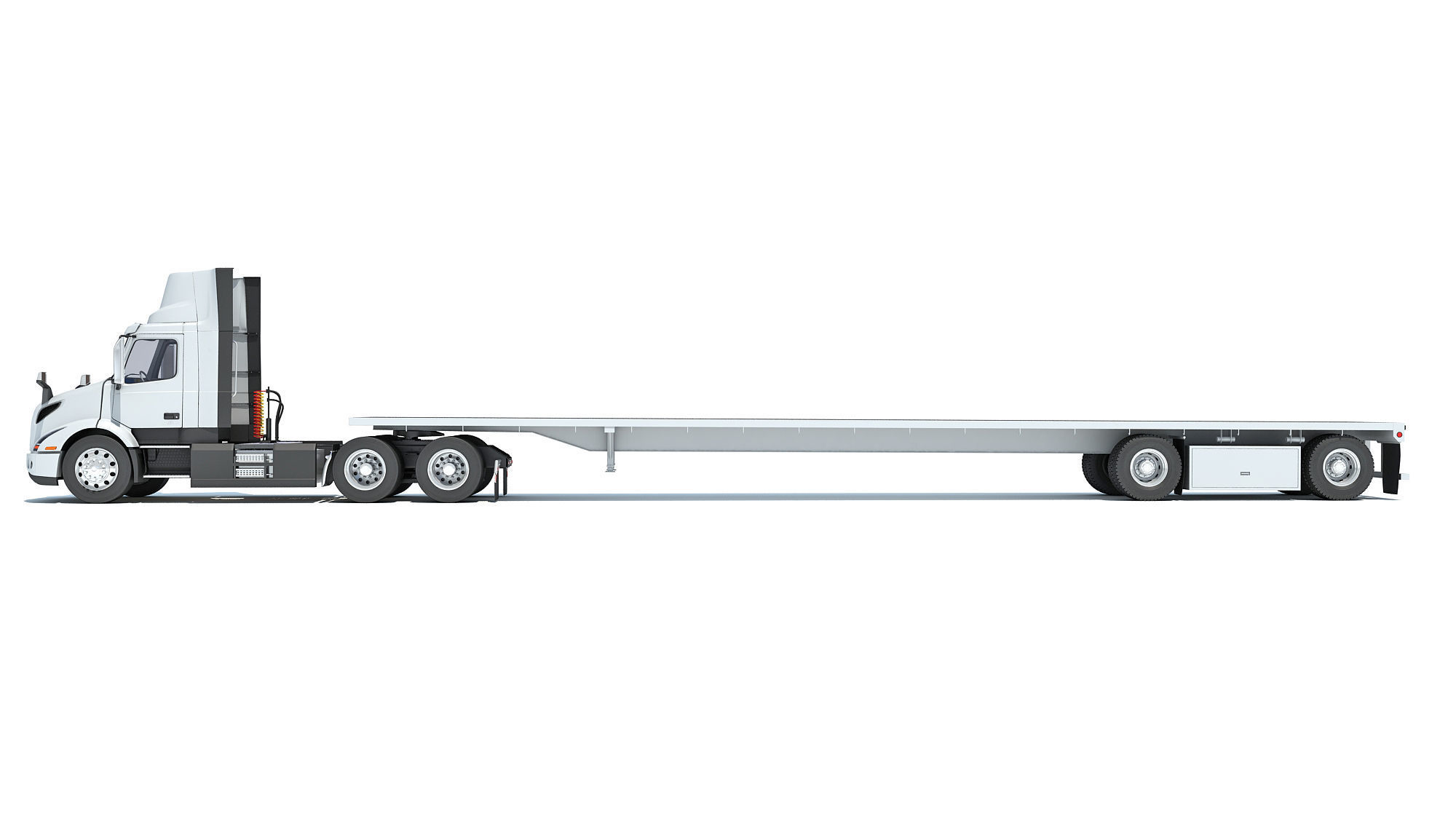 Semi Truck with Flatbed Trailer 3D model_1