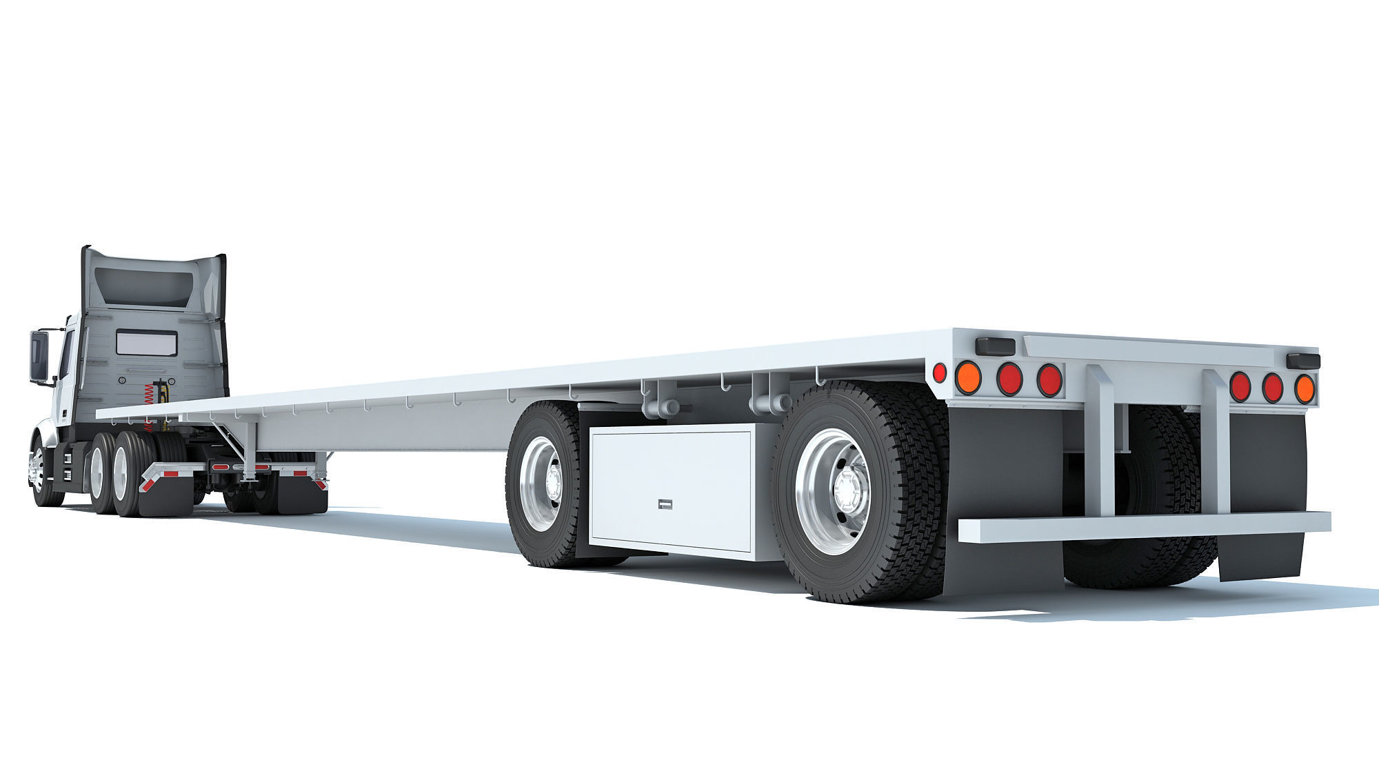 Semi Truck with Flatbed Trailer 3D model_3