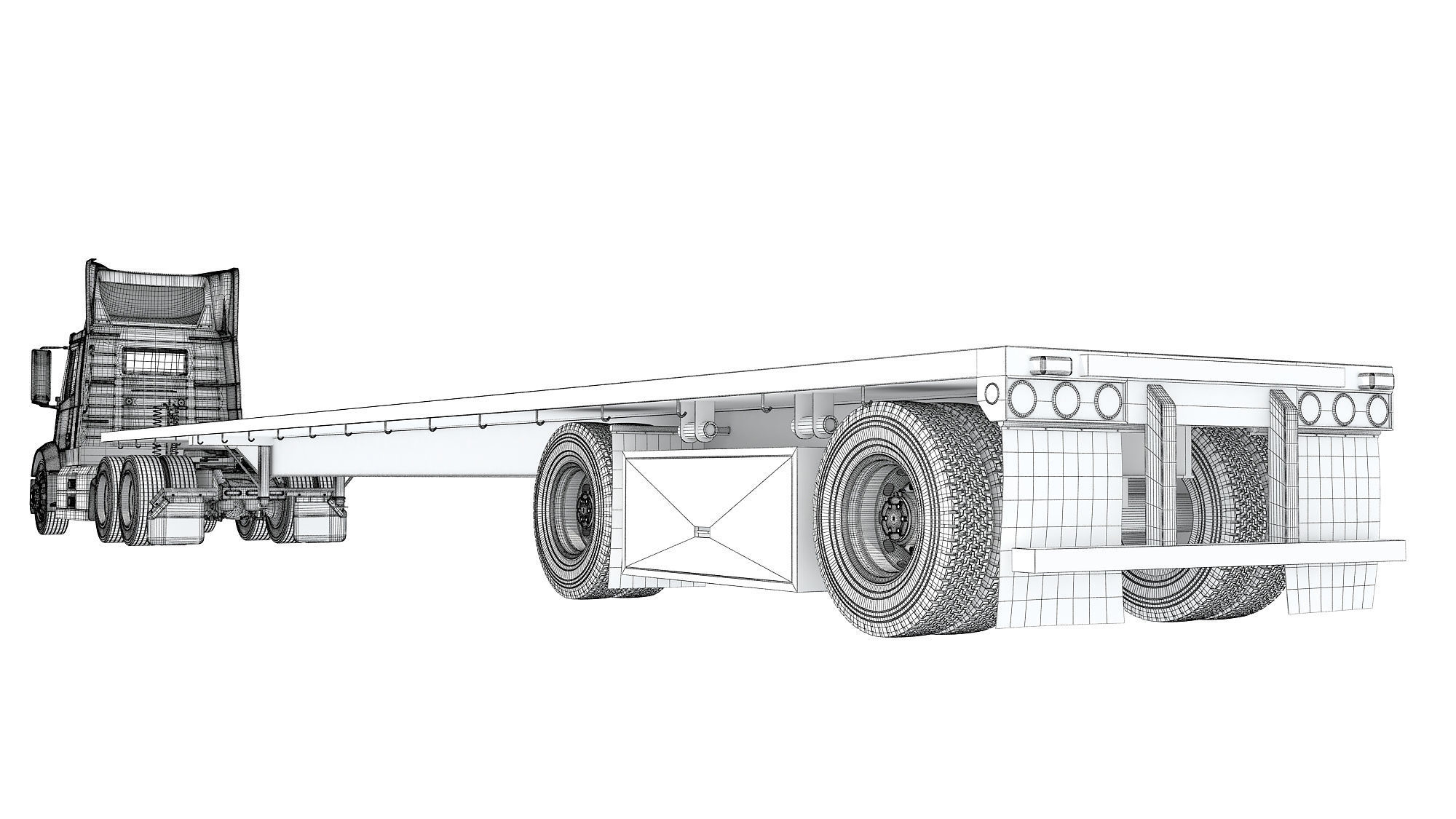 Semi Truck with Flatbed Trailer 3D model_18