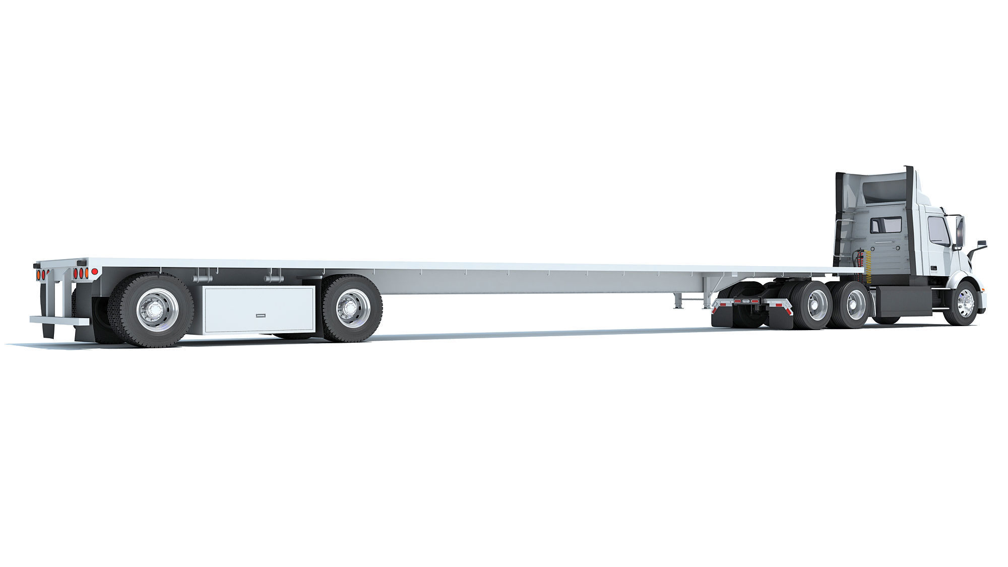 Semi Truck with Flatbed Trailer 3D model_4