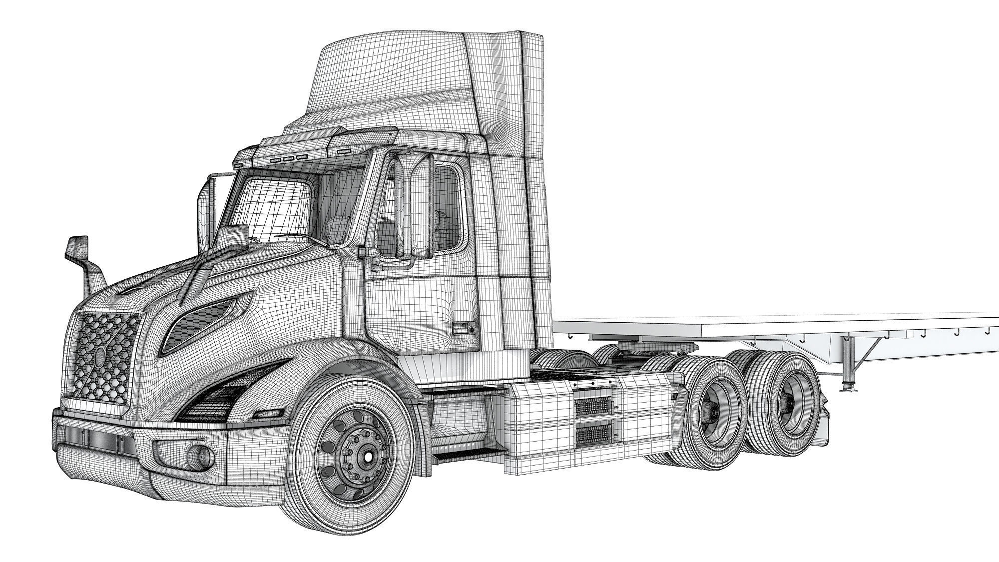 Semi Truck with Flatbed Trailer 3D model_20