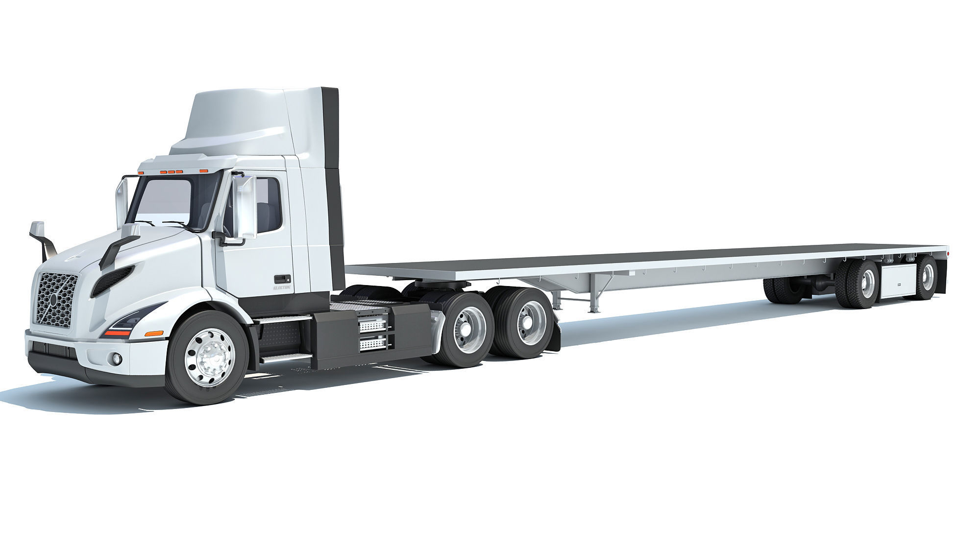 Semi Truck with Flatbed Trailer 3D model_9