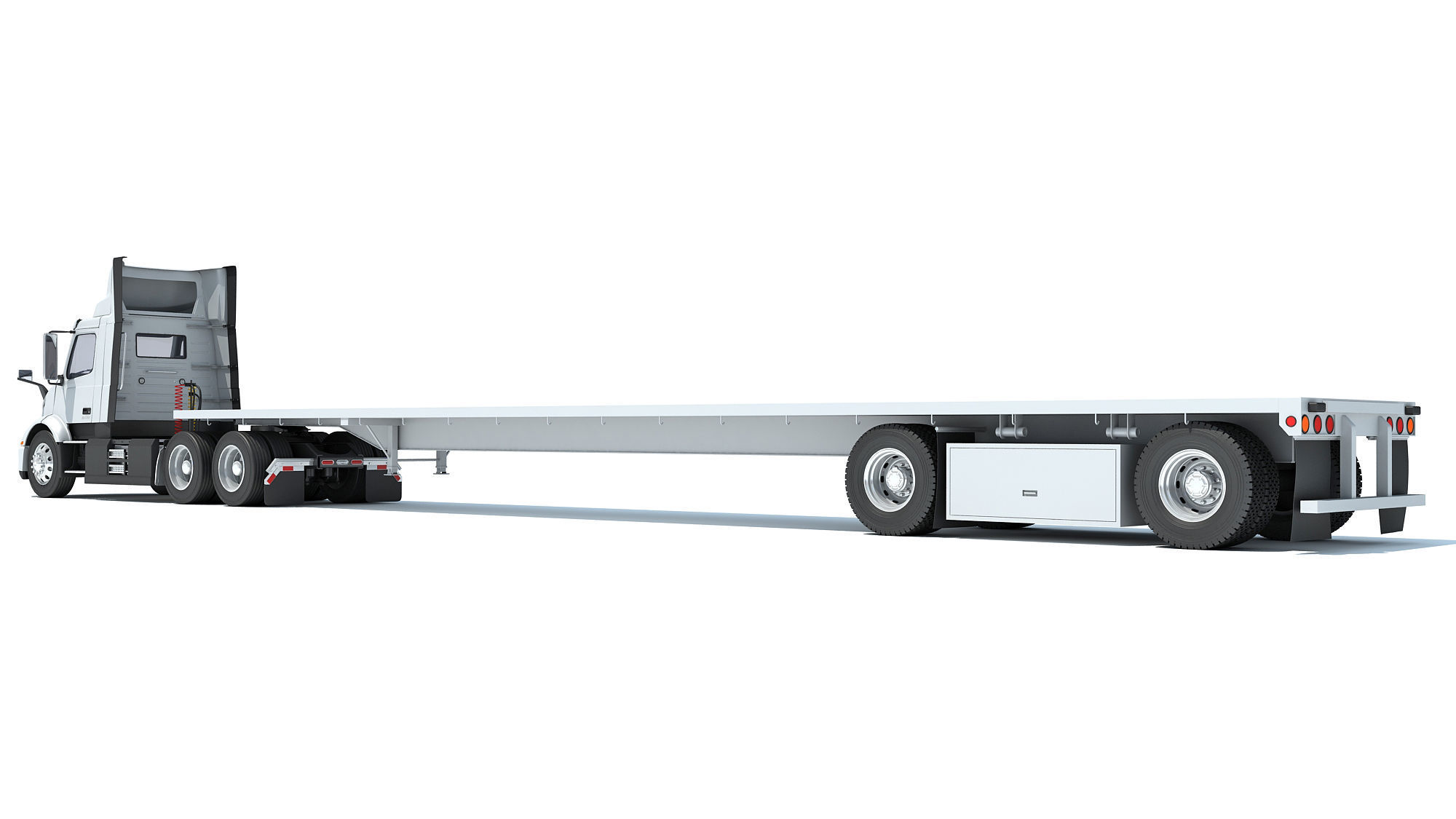 Semi Truck with Flatbed Trailer 3D model_2