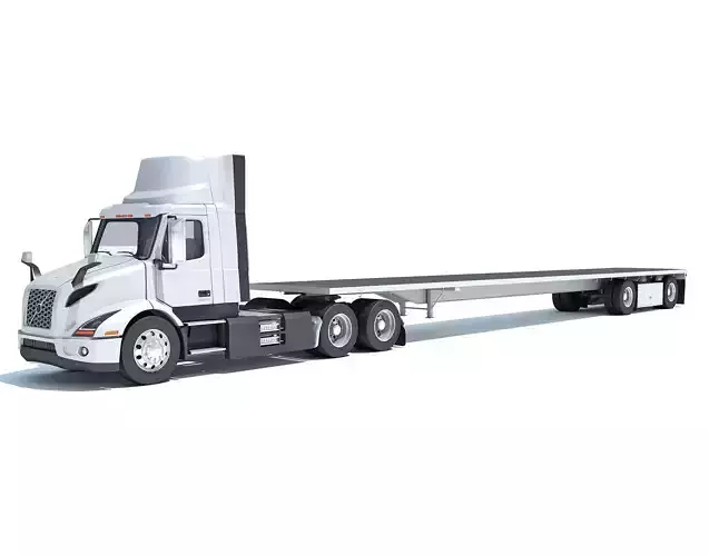 Semi Truck with Flatbed Trailer 3D model