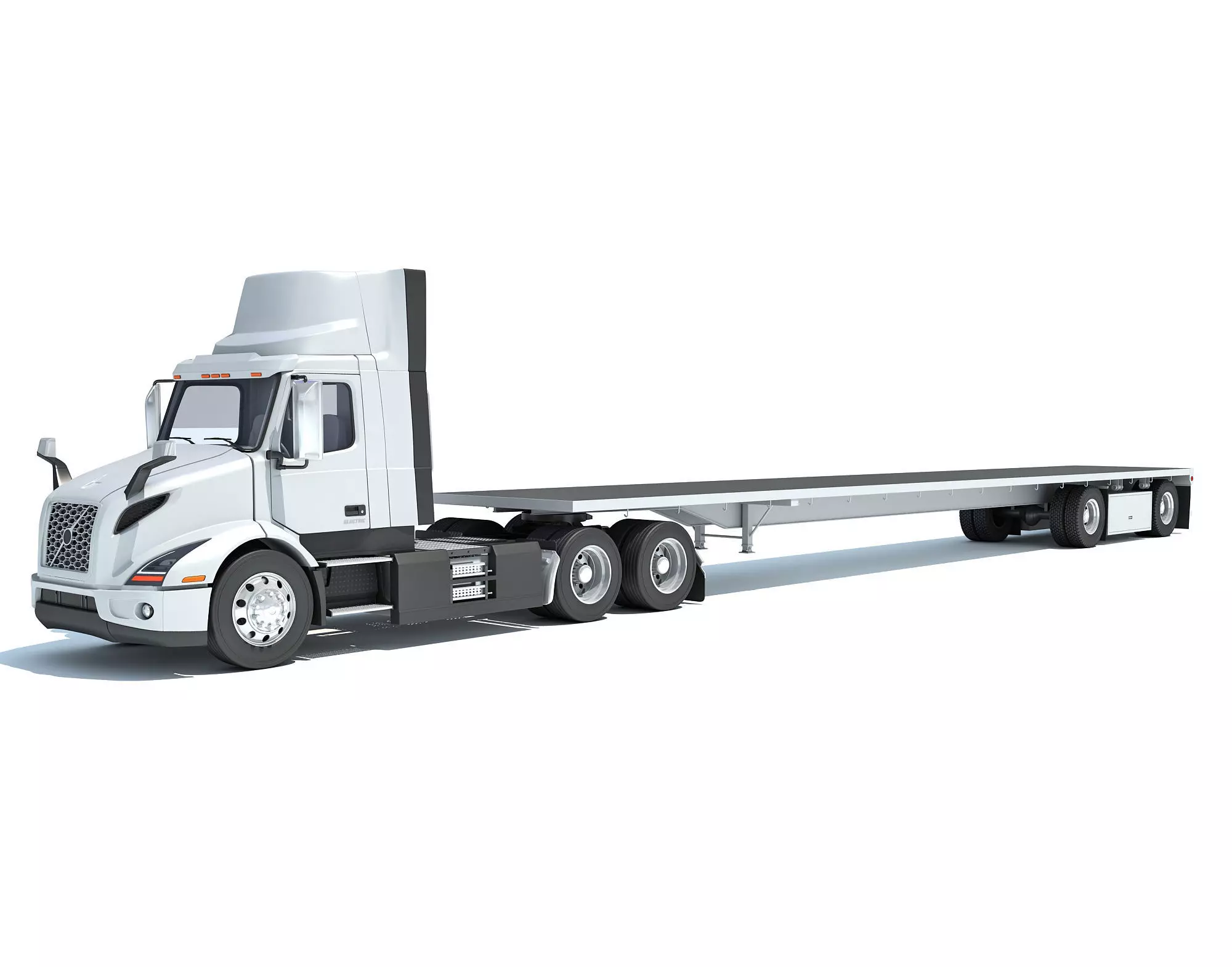 Semi Truck with Flatbed Trailer 3D model_0