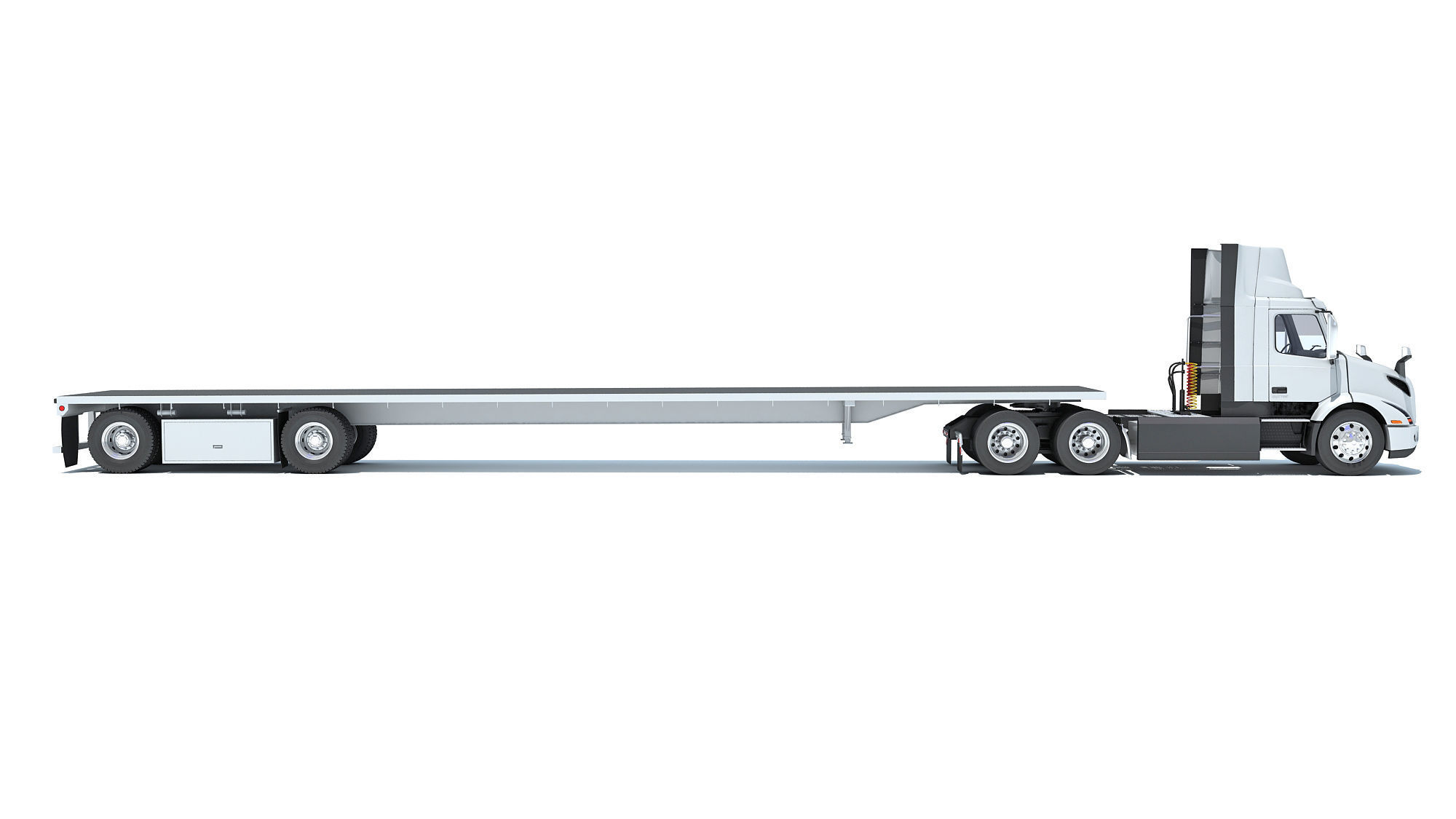 Semi Truck with Flatbed Trailer 3D model_5