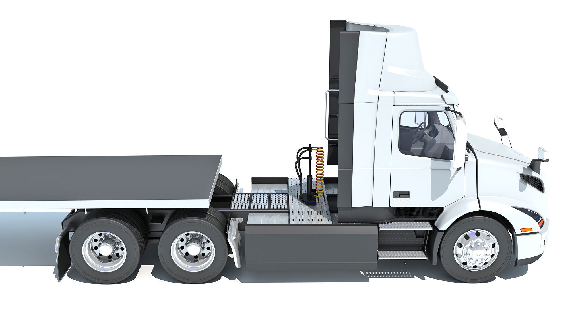 Semi Truck with Flatbed Trailer 3D model_14