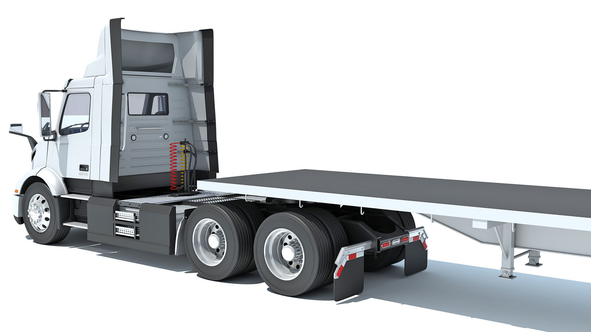 Semi Truck with Flatbed Trailer 3D model_13