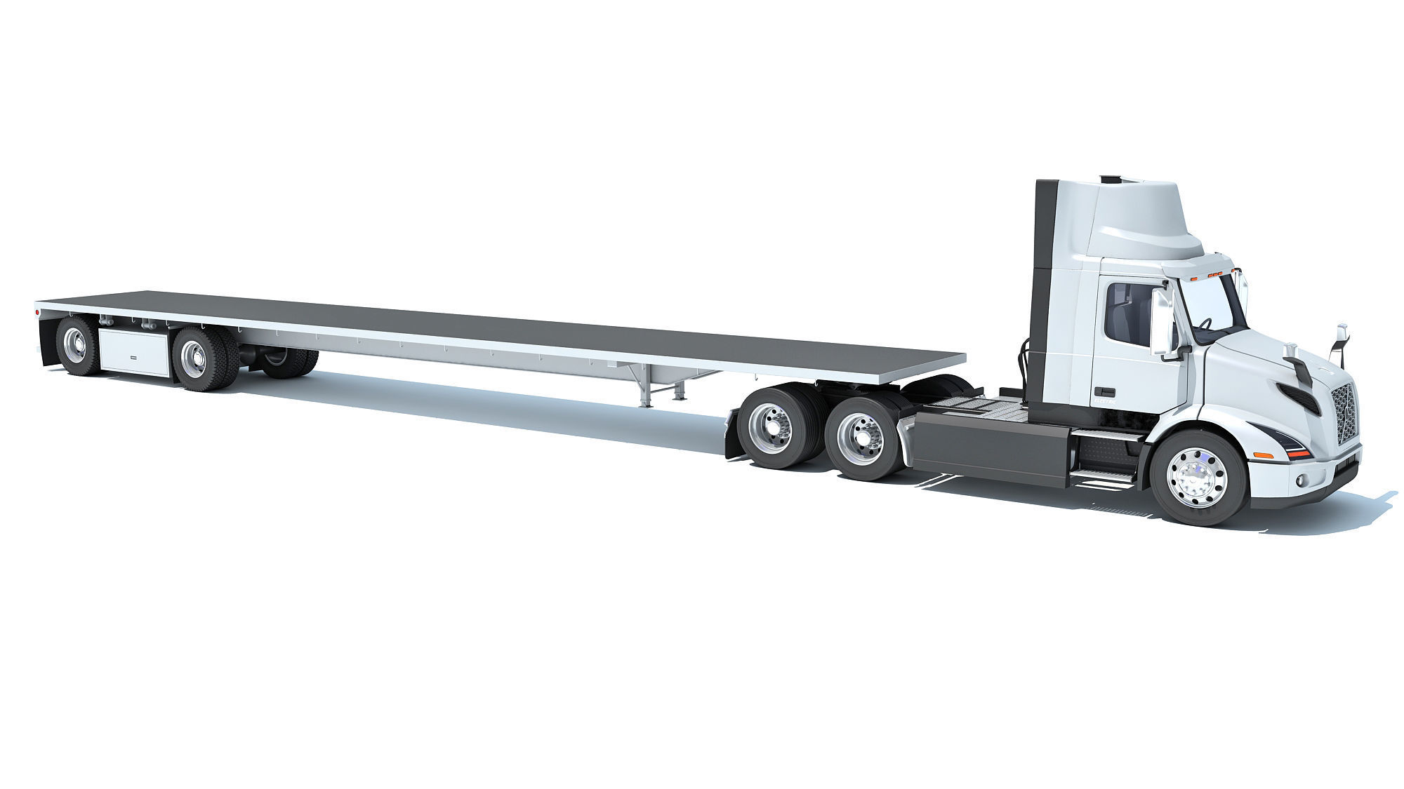 Semi Truck with Flatbed Trailer 3D model_7