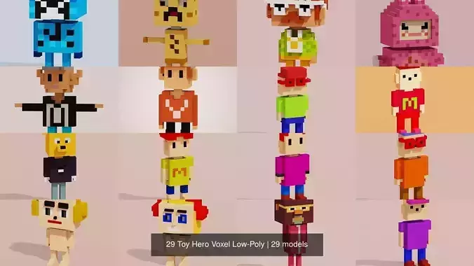 29 Toy Hero Voxel Low-Poly 3D Model Collection