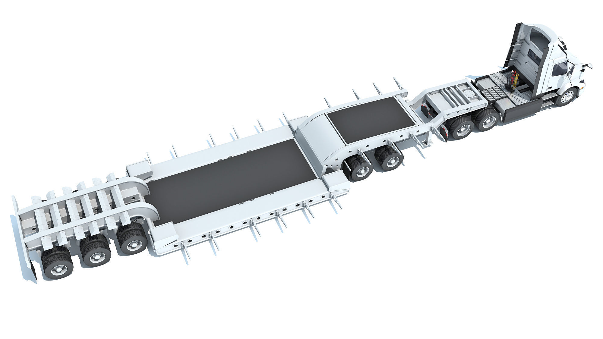 Semi Truck with Lowboy Trailer 3D model_6