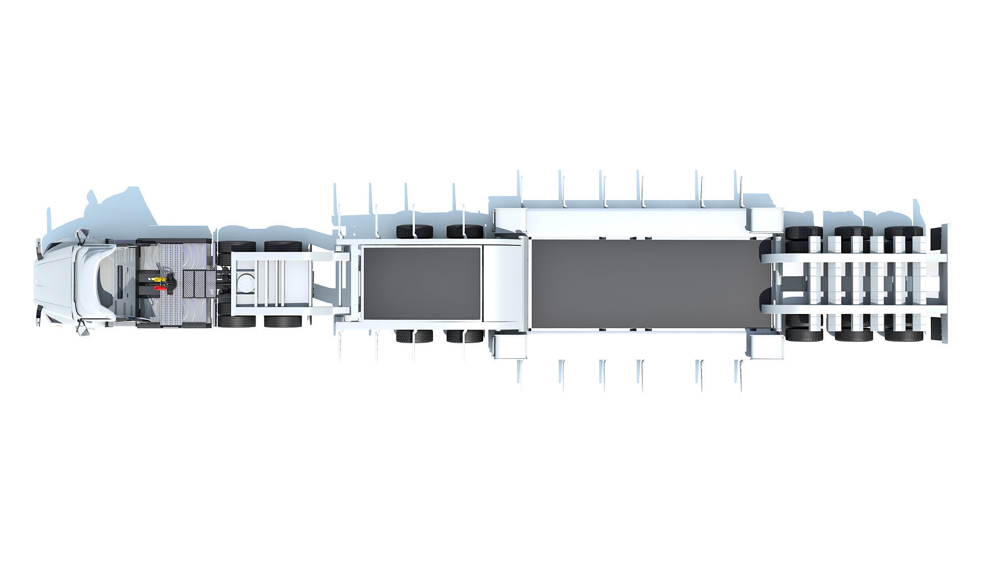 Semi Truck with Lowboy Trailer 3D model_8