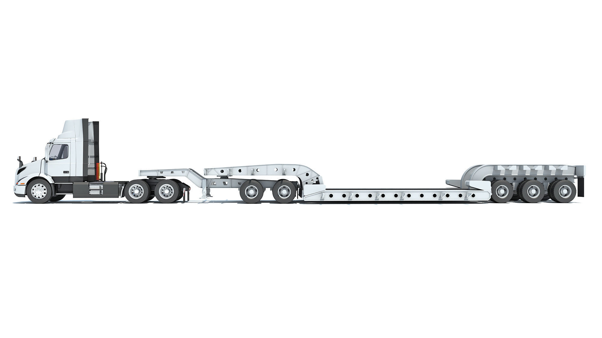 Semi Truck with Lowboy Trailer 3D model_1