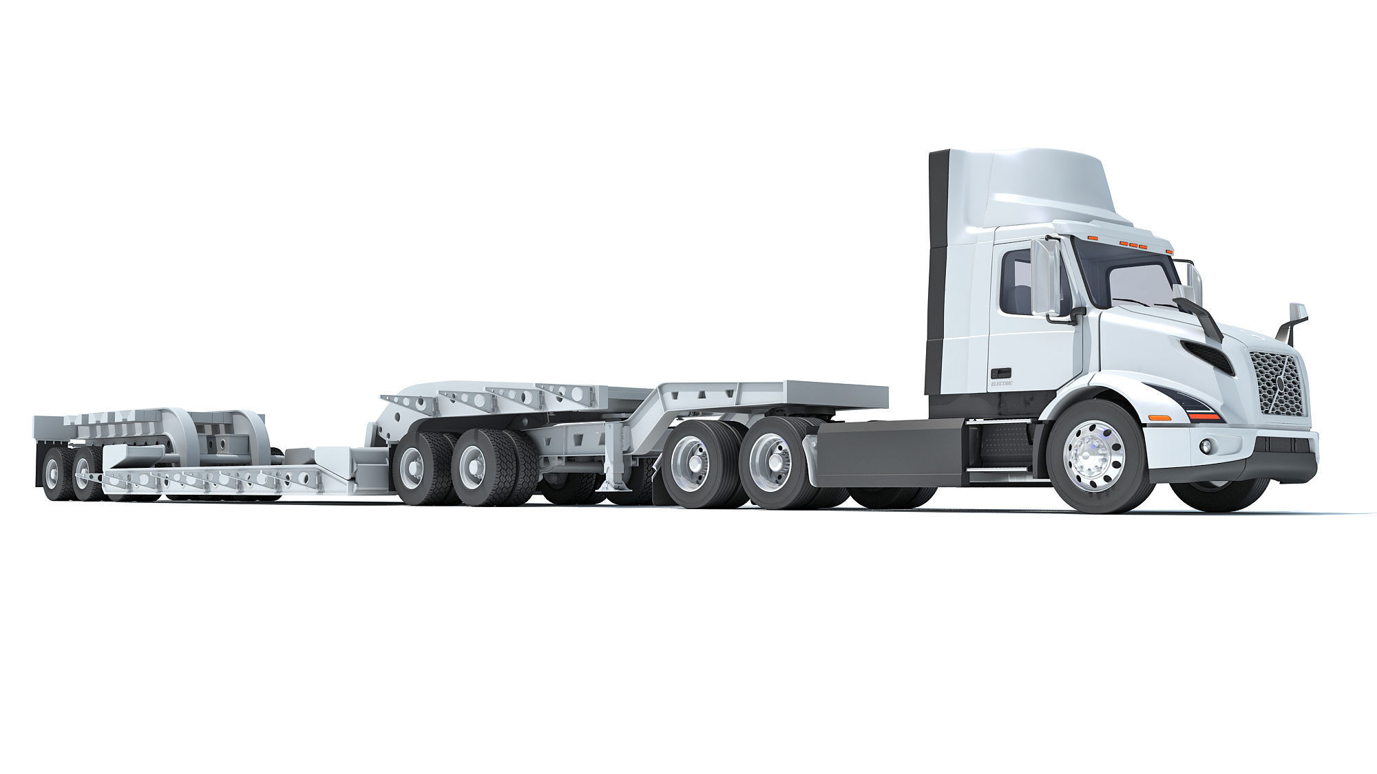 Semi Truck with Lowboy Trailer 3D model_7