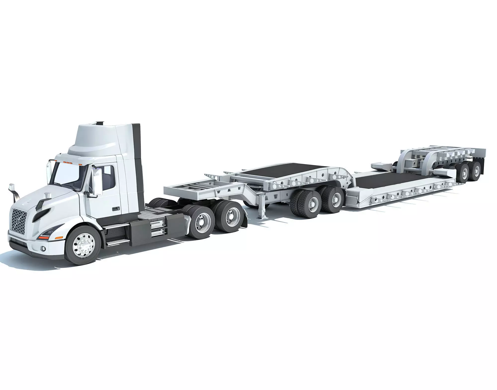 Semi Truck with Lowboy Trailer 3D model_0