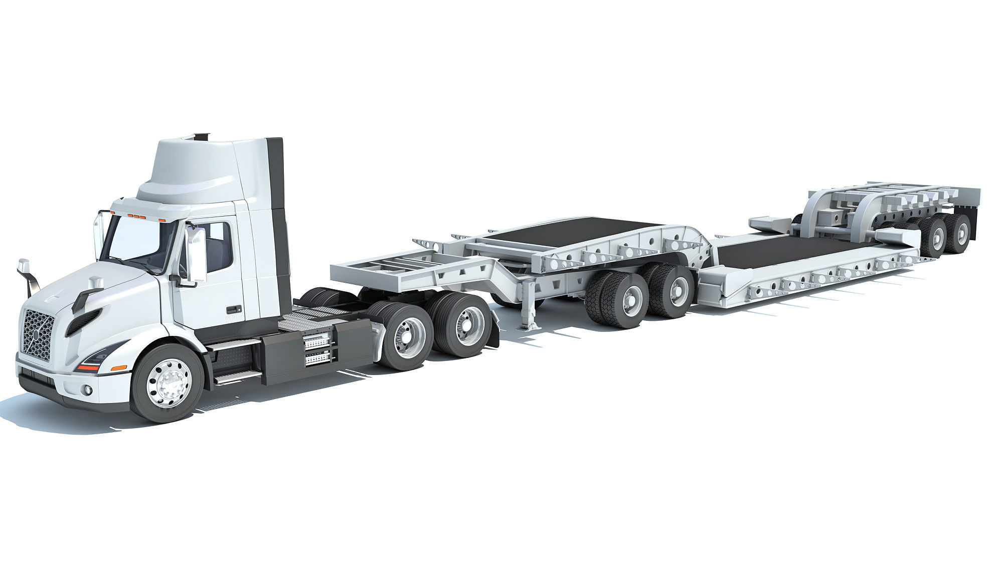 Semi Truck with Lowboy Trailer 3D model_10