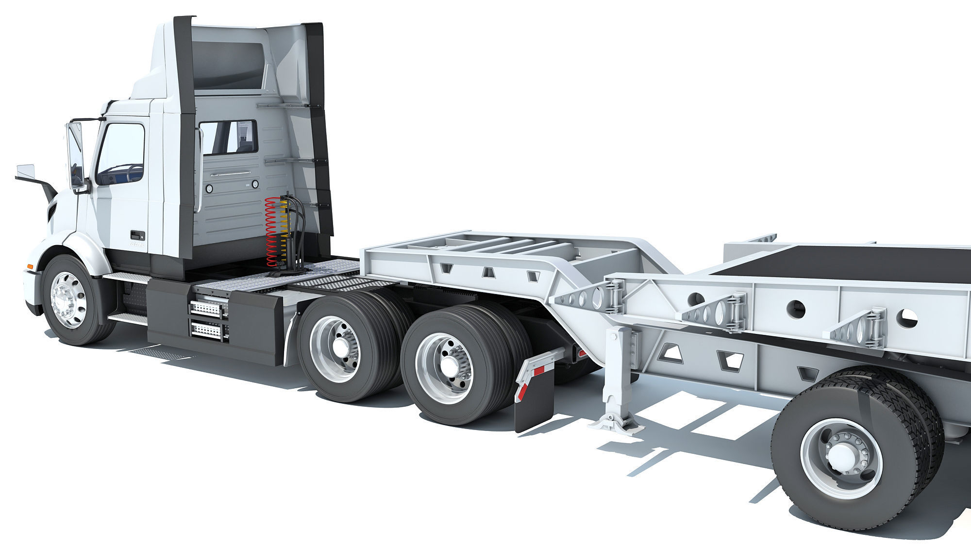 Semi Truck with Lowboy Trailer 3D model_13