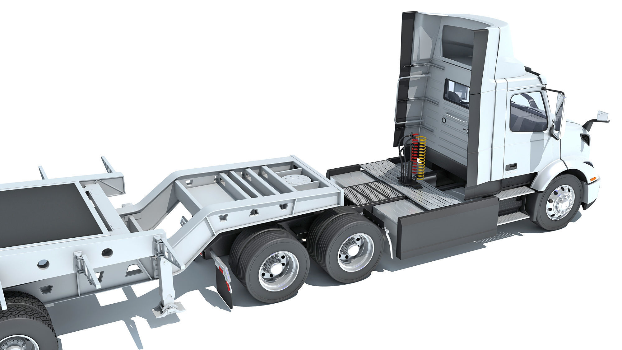 Semi Truck with Lowboy Trailer 3D model_16