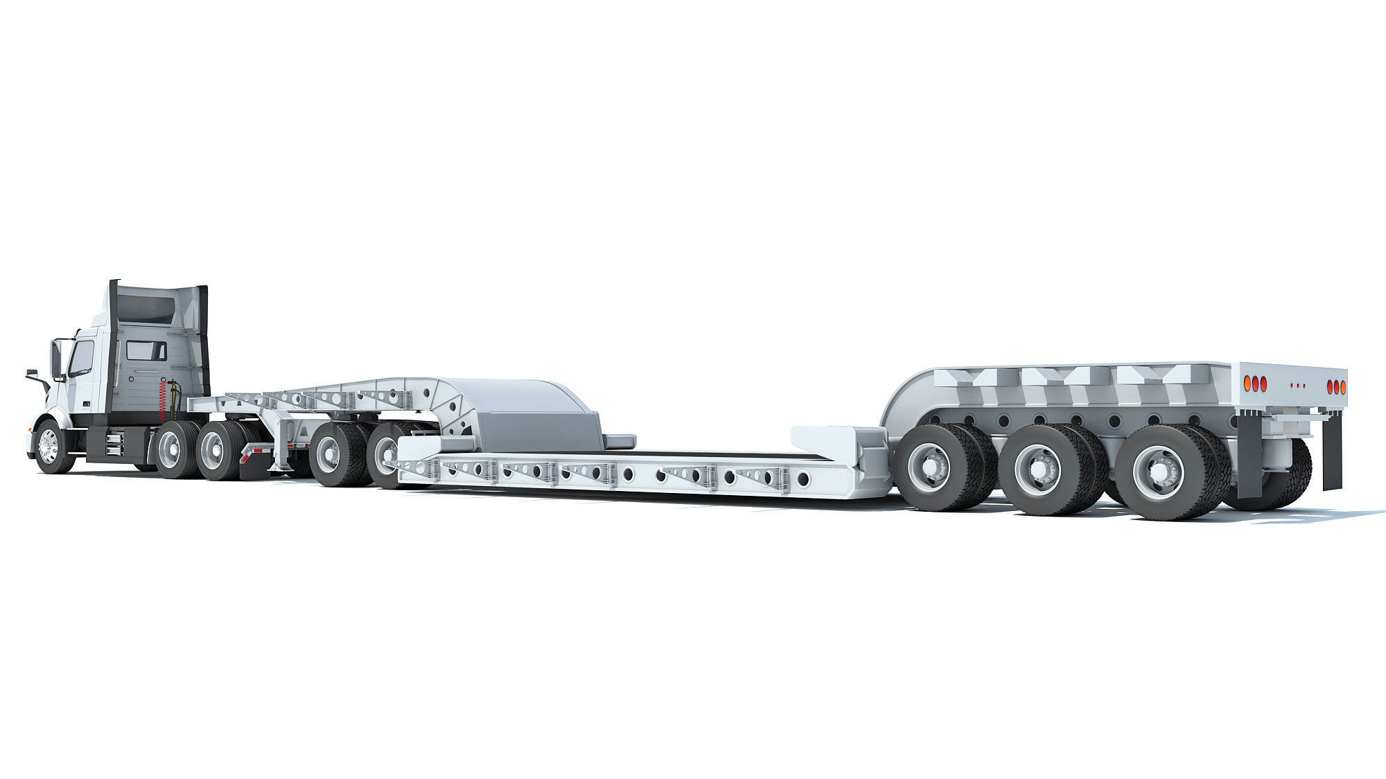 Semi Truck with Lowboy Trailer 3D model_2