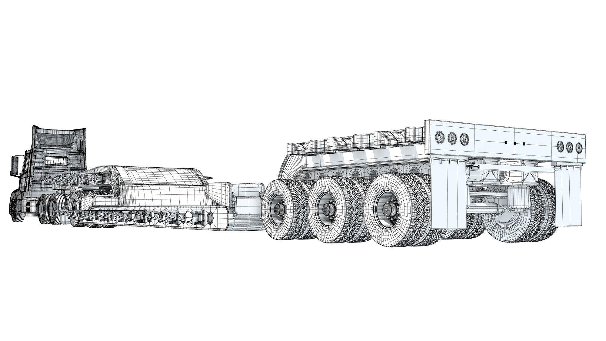 Semi Truck with Lowboy Trailer 3D model_18