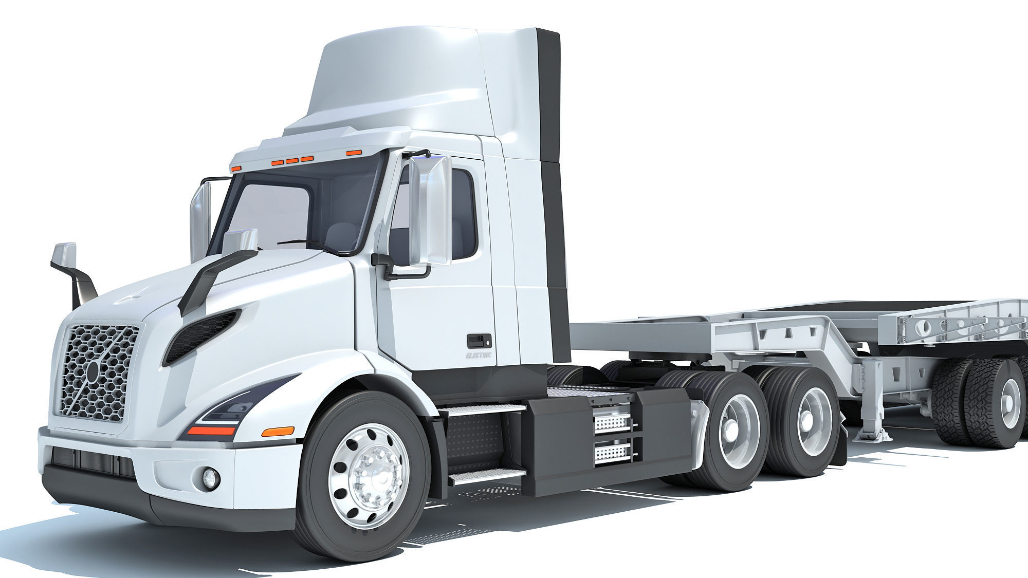 Semi Truck with Lowboy Trailer 3D model_12